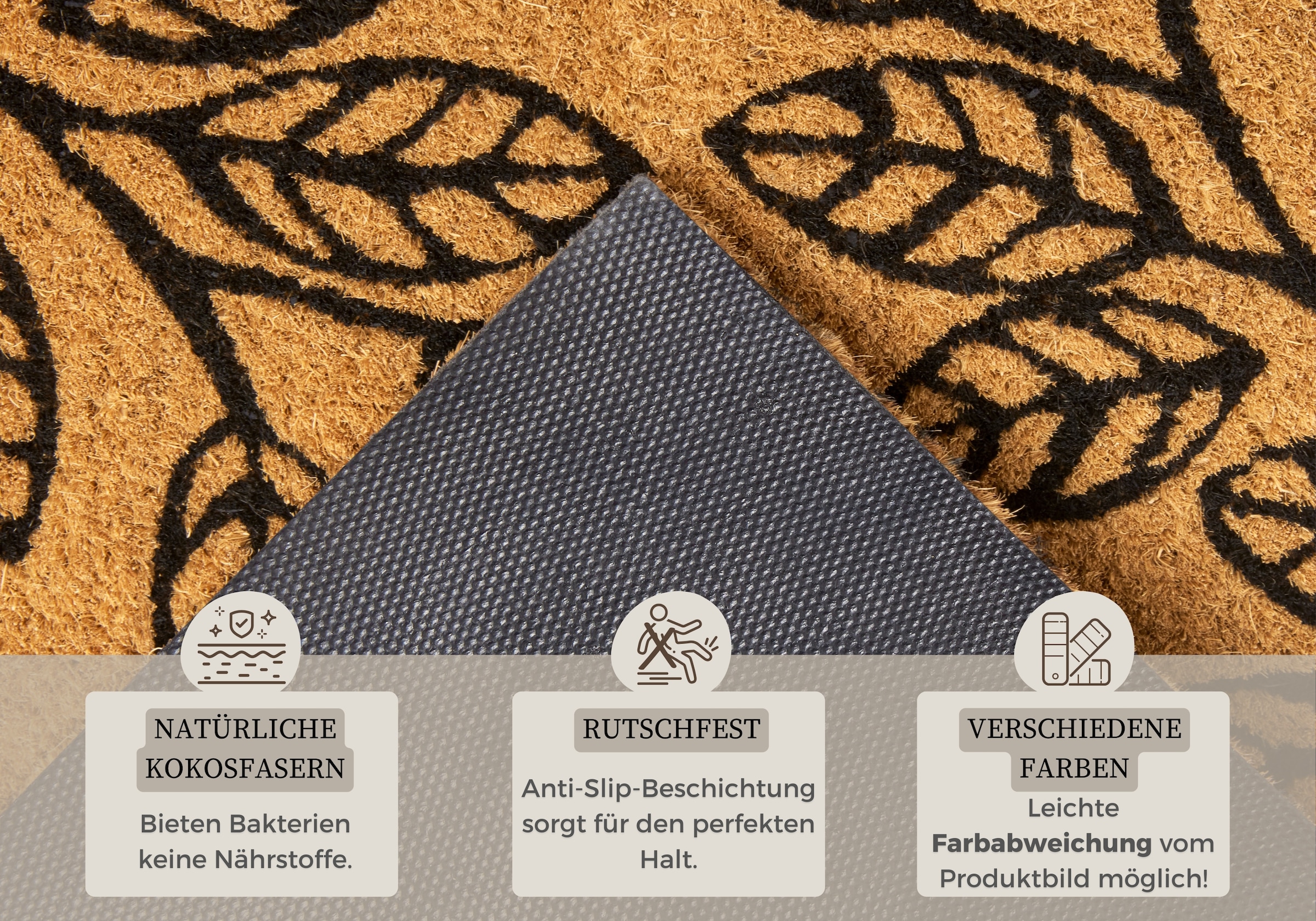 HANSE Home Fussmatte »Leafs, Türmatte«, rechteckig, 15 mm Höhe, Kokos, Schmutzfangmatte, Outdoor, Rutschfest, Innen, Kokosmatte, Flur
