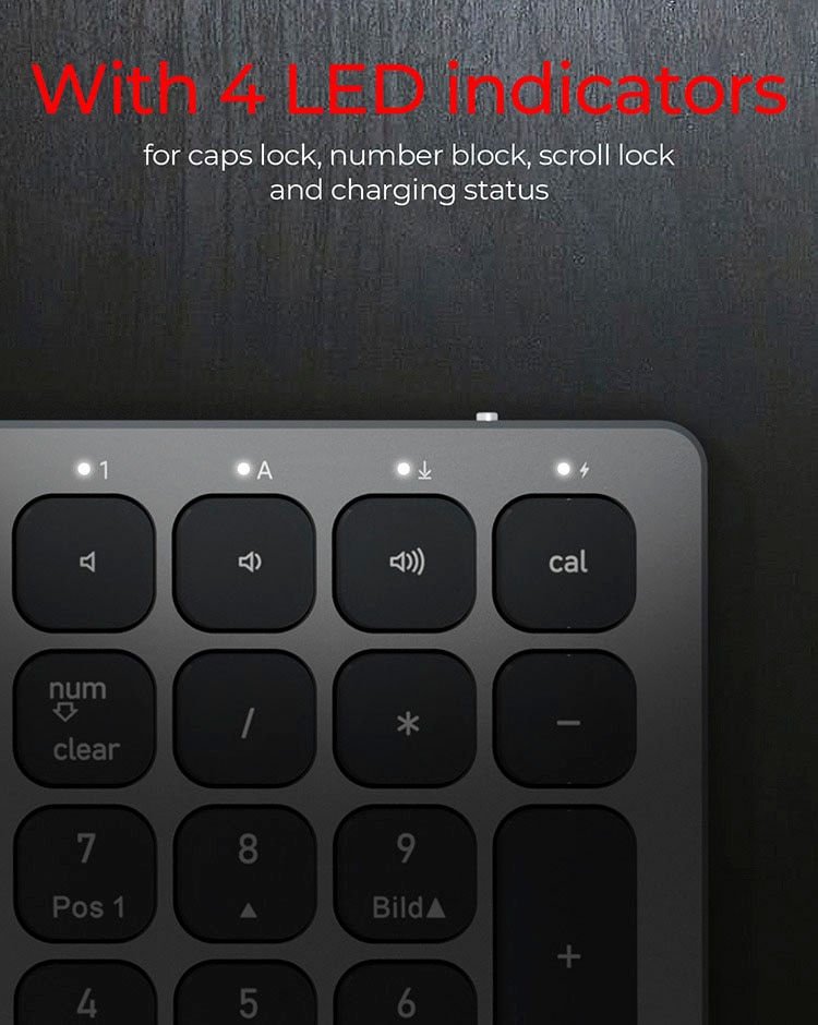 ICY BOX Wireless-Tastatur »ICY BOX Full-Size Aluminium DE Layout«, Bluetooth & RF