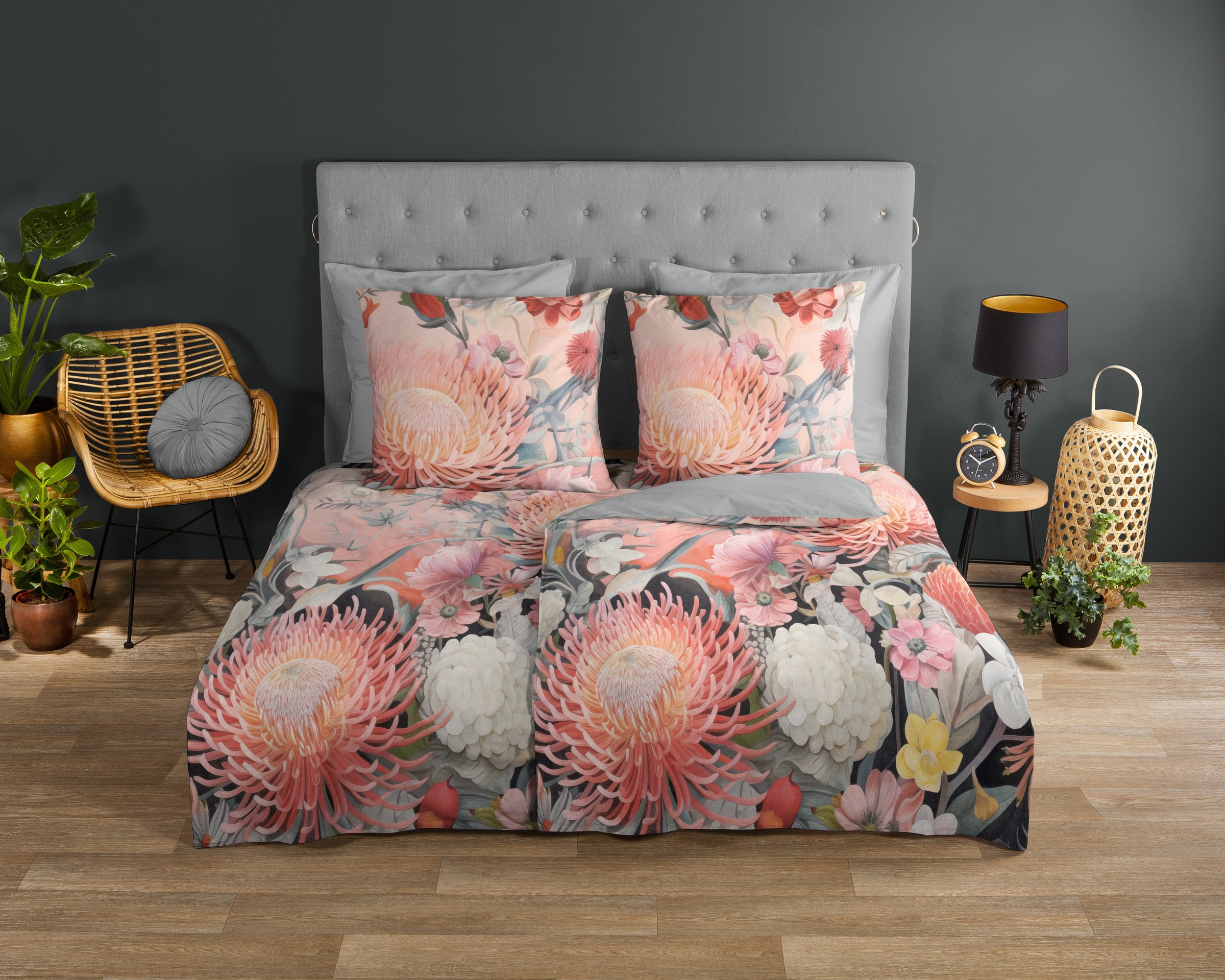 good morning Wendebettwäsche »Delphine«, 100% Baumwolle, Renforcé, Reissverschluss, Wendeoptik, Blumen, Pfirsich
