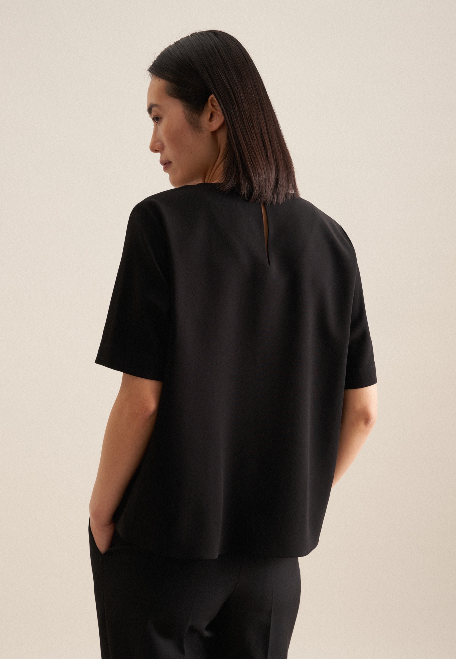 seidensticker Shirtbluse »Schwarze Rose«, Kurzarm Rundhals Uni