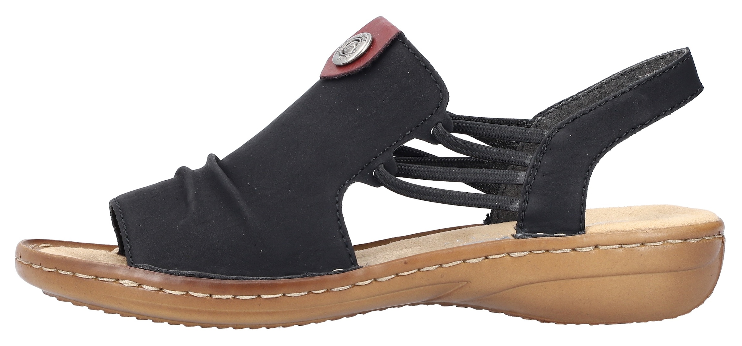 Rieker Sandale, Sommerschuh, Sandalette, Keilabsatz, mit Gummizug für perfekten Sitz