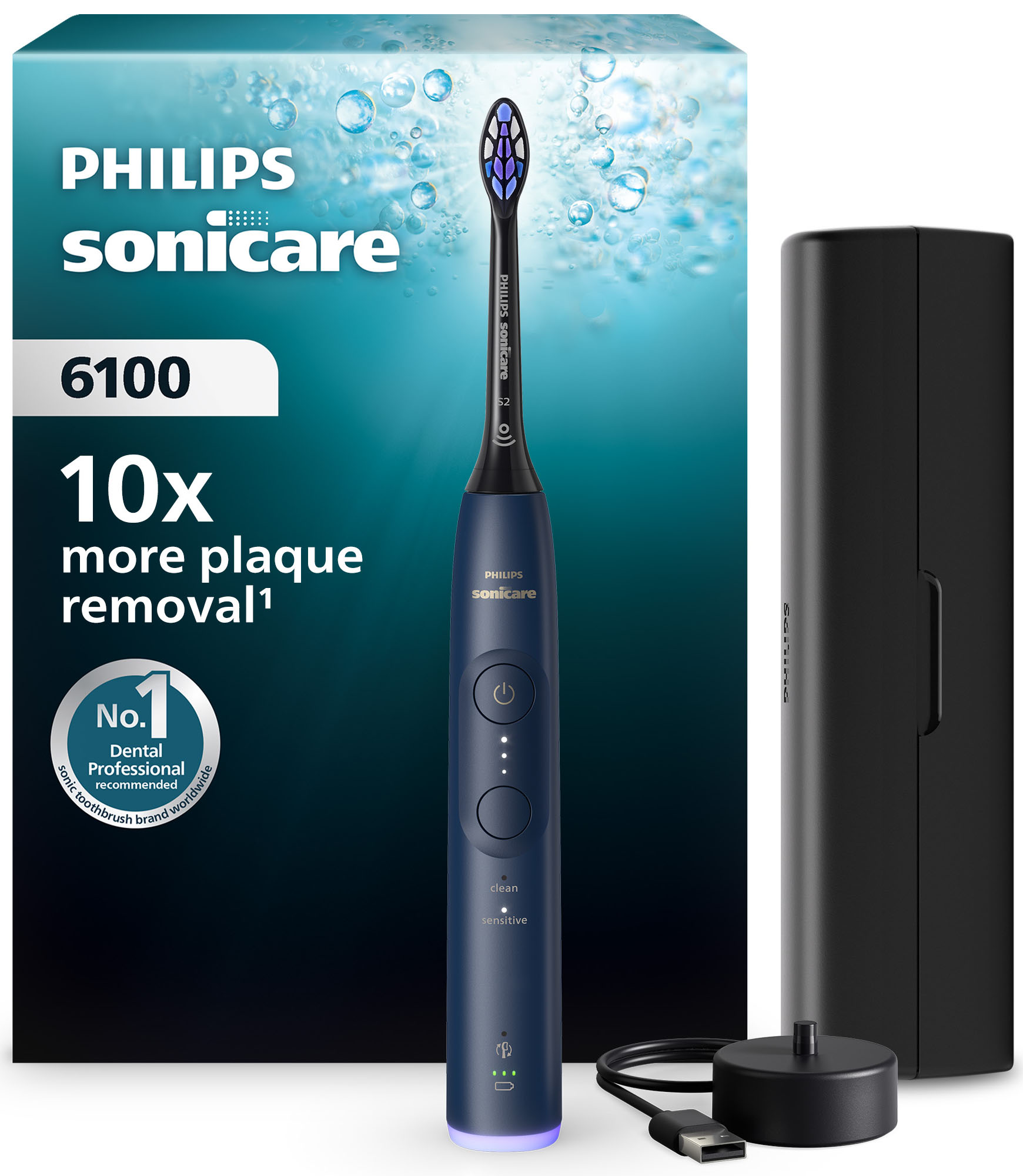 Philips Sonicare Elektrische Zahnbürste "Series 6100 HX7403/08" mit visueller Andruckkontrolle, 2 Putzprogrammen, inkl. Reiseetui