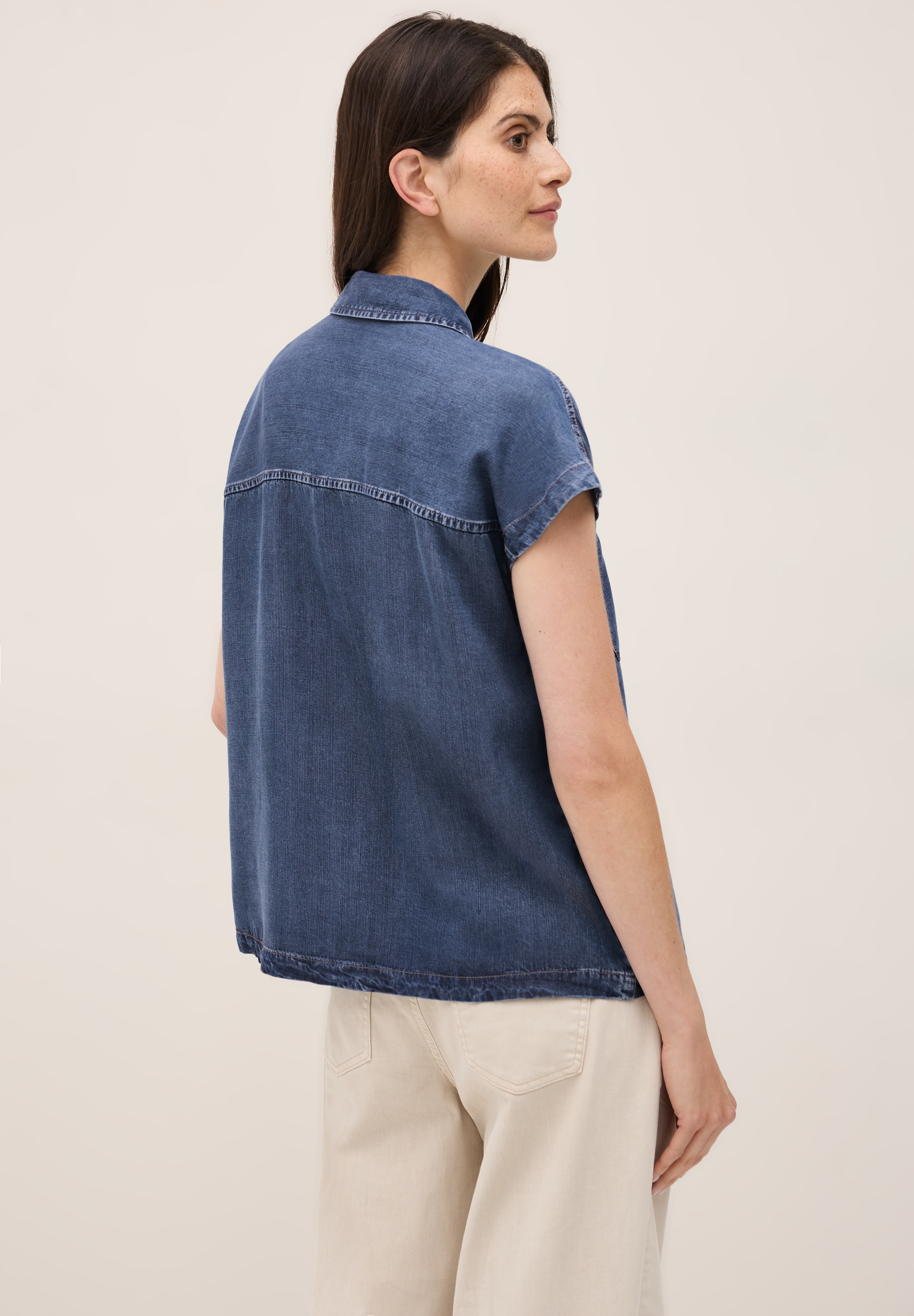 Cecil Jeansbluse, Denim-Look, mit Hemdkragen und durchgehender Knopfleiste