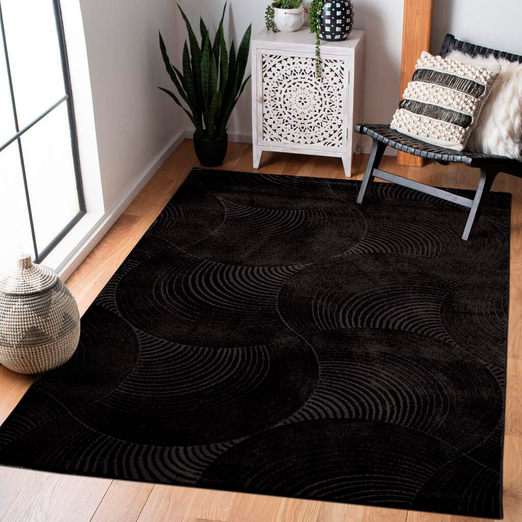 Carpet City Teppich »Friseé-Teppich FANCY 647«, rechteckig, 12 mm Höhe, Läufer, Kurzflor,3D-Optik,Kreisförmiges Muster, Wohnzimmer
