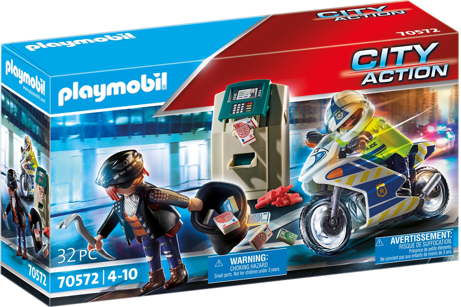 Playmobil Konstruktions-Spielset "Polizei-Motorrad: Verfolgung des Geldräubers (70572), My Action Heroes" Made in Europe