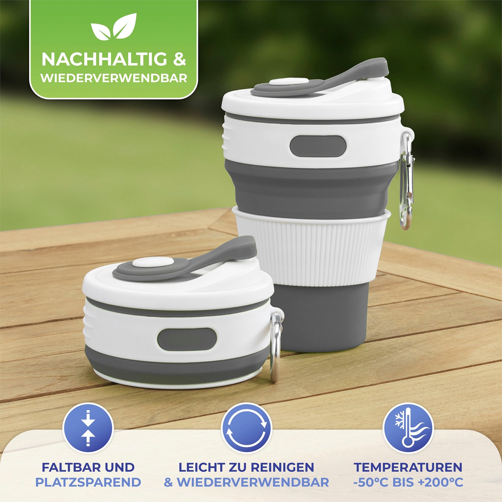 Maximex Coffee-to-go-Becher »Premium«, (Set, 2 tlg.), faltbar, je 350 ml, 2-teilig