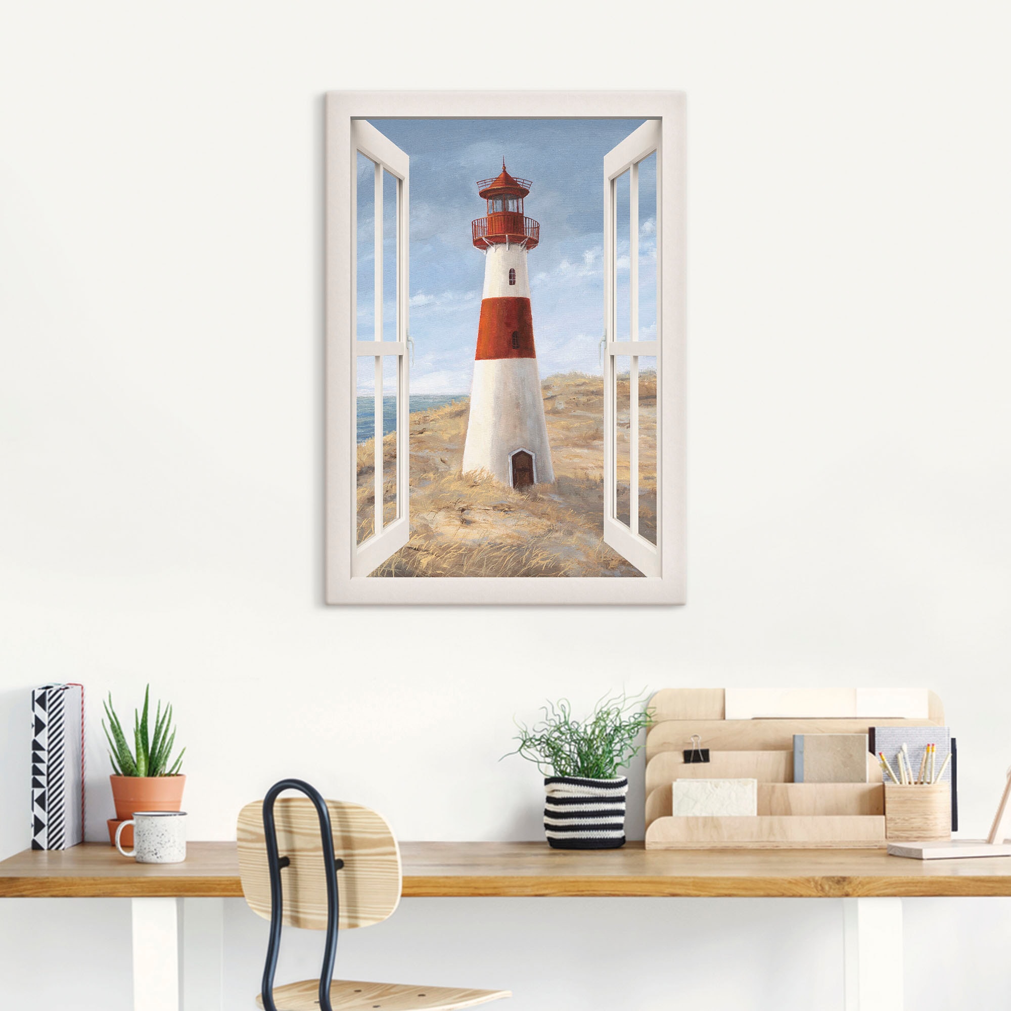 Artland Wandbild »Leuchtturm I Fensterblick«, Gebäude, (1 St.), als Alubild, Outdoorbild, Leinwandbild, Poster in verschied. Grössen