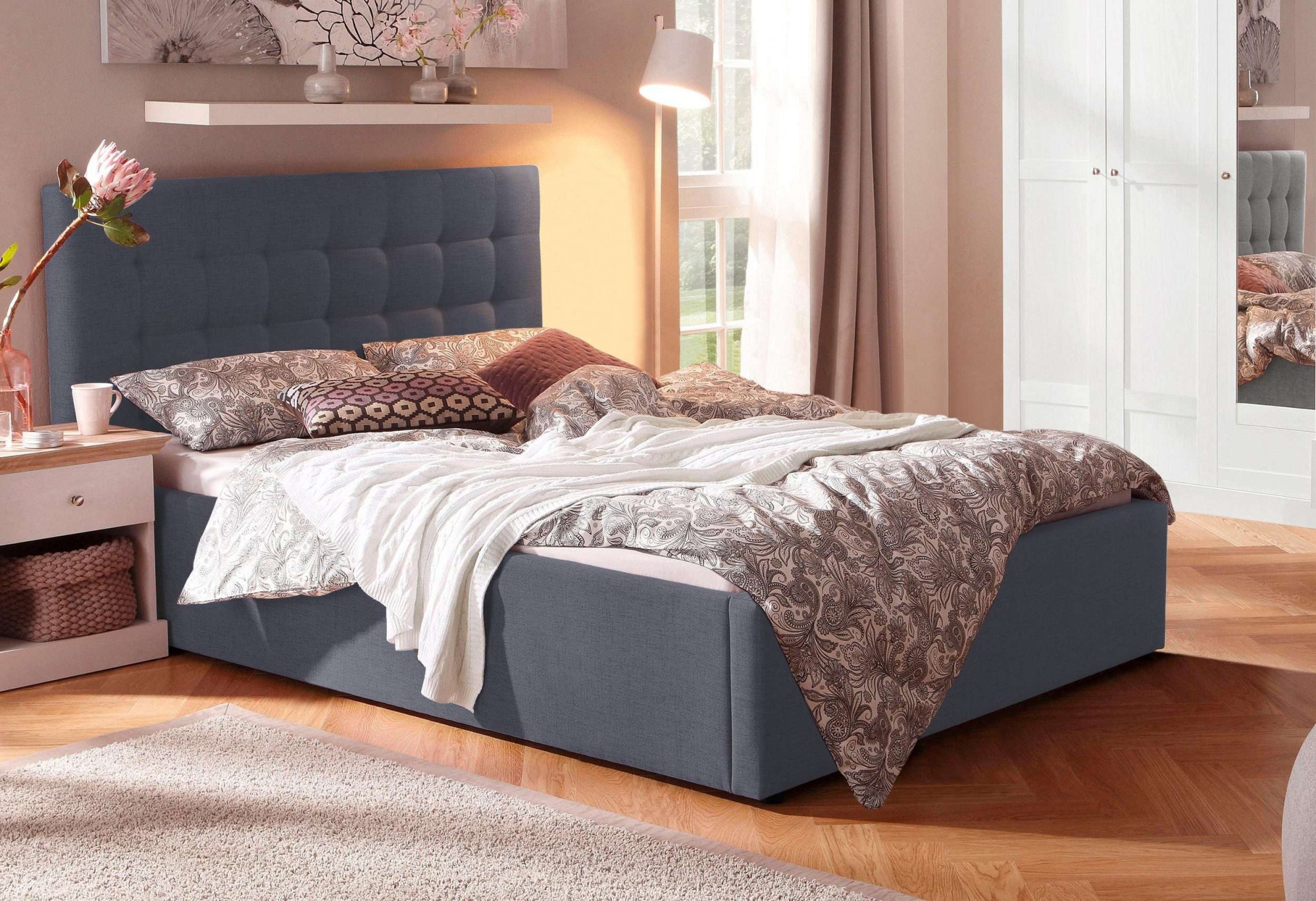 Home affaire Polsterbett »Hamar, Knopfsteppung im Kopfteil, bis 250 KG belastbar«, (3 Breiten: 100cm/ 140cm/ 180cm), in verschiedenen Grössen und Stoffen und Farben
