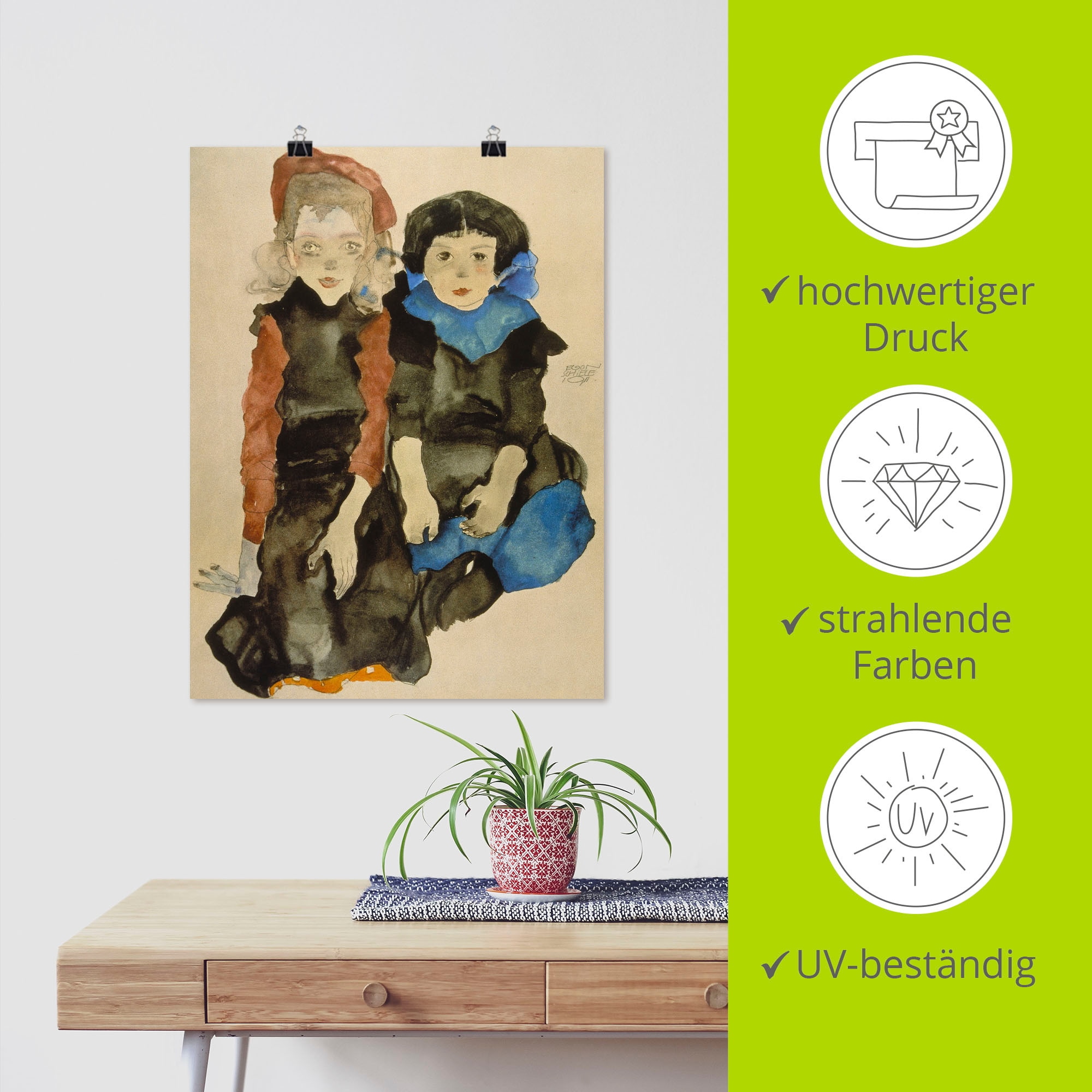 Artland Kunstdruck »Zwei kleine Mädchen. 1911«, Kind, (1 St.), als Alubild, Leinwandbild, Wandaufkleber oder Poster in versch. Grössen