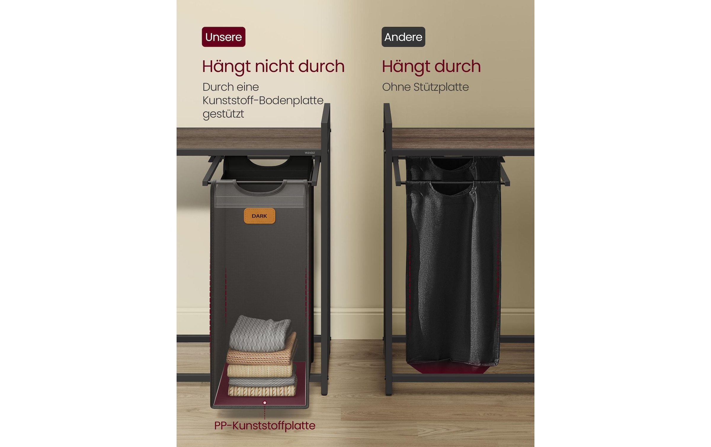 VASAGLE Wäschekorb »3 x 50 l«, (3 St.)