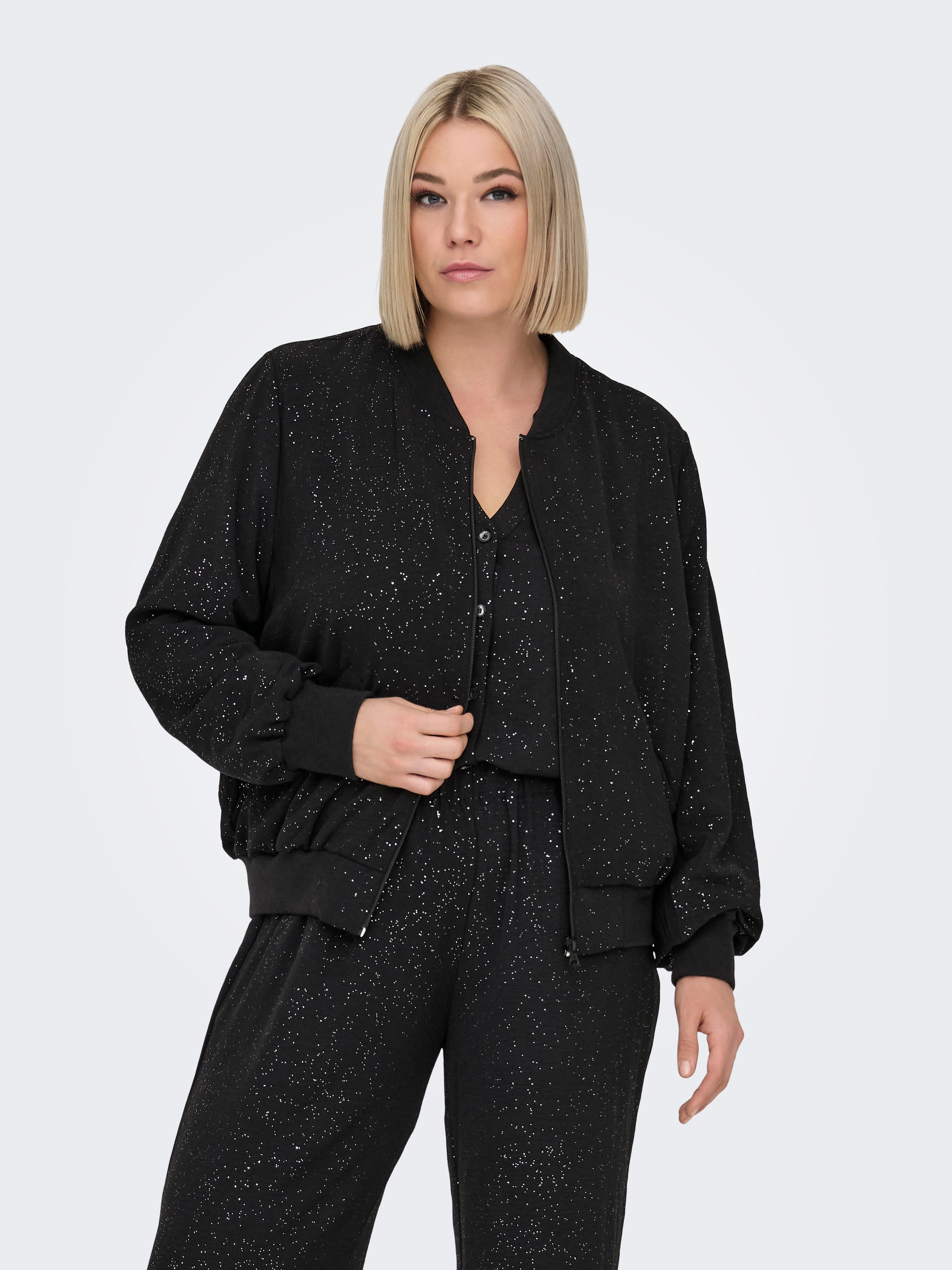 ONLY CARMAKOMA Blouson »CARJOSEE METTA LIFE LS BOMBER WVN« mit Glitzer Effekt