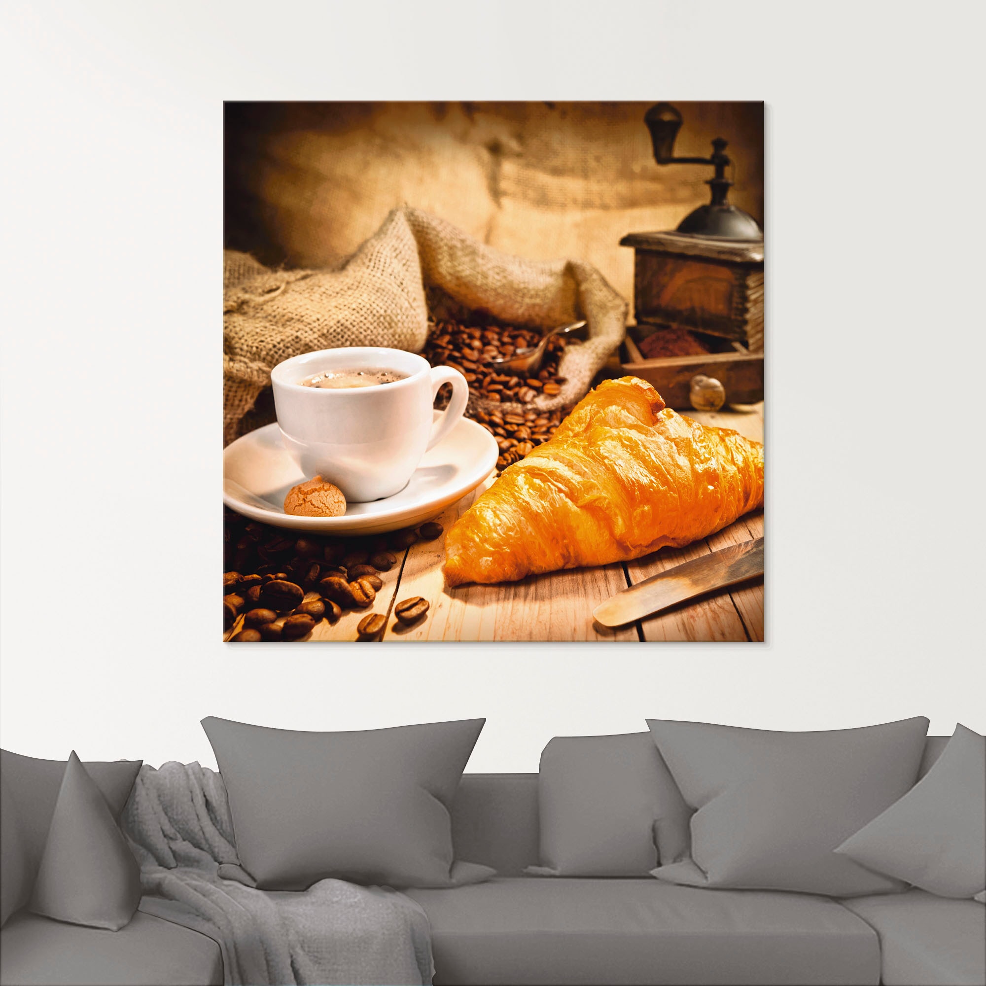 Artland Glasbild »Kaffeetasse mit Croissant«, Getränke, (1 St.), in verschiedenen Grössen