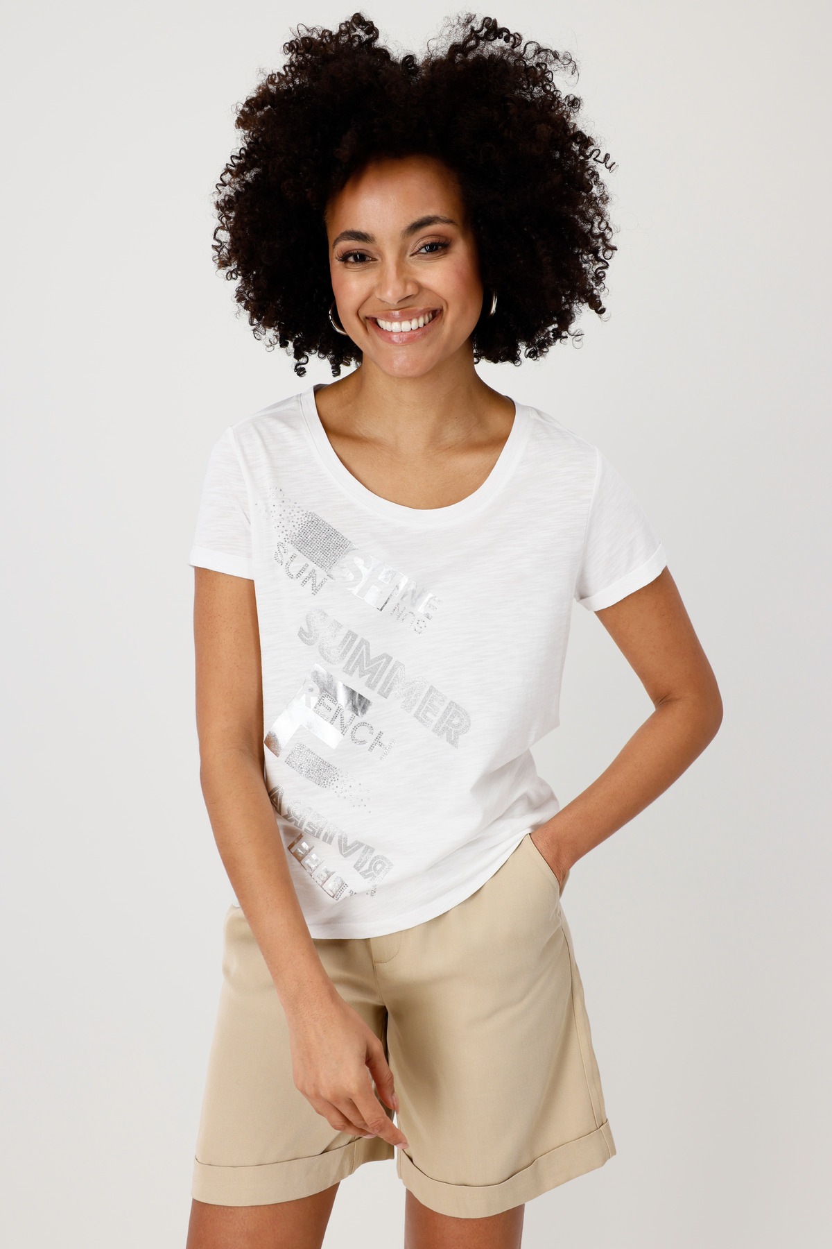 Monari Rundhalsshirt mit Folienglanzdruck