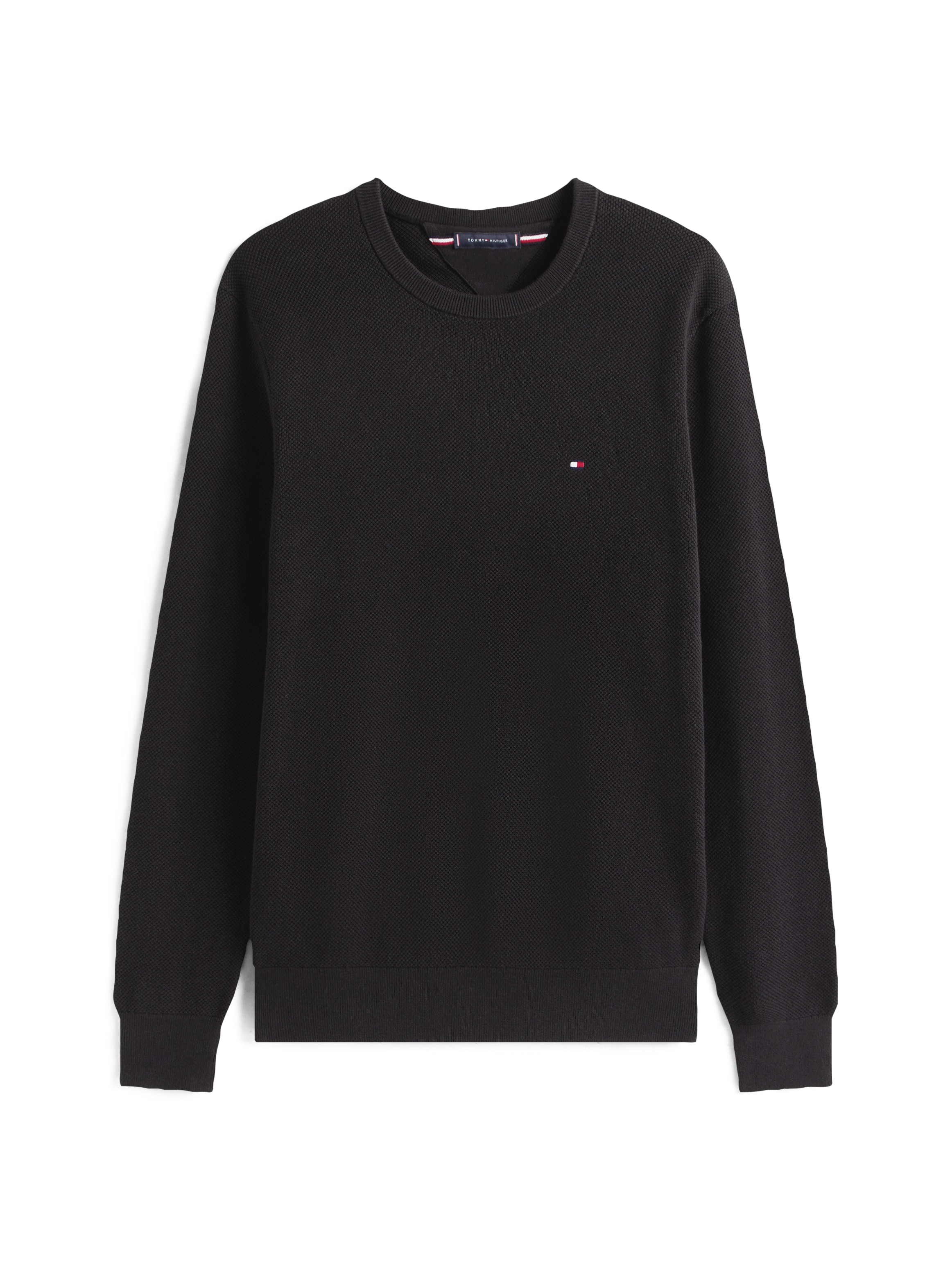 Tommy Hilfiger Rundhalspullover »ESSENTIAL STRUCTURE CREW NECK mit Struktur und Label«, unifarben, casual, regular fit, Baumwolle, Rundhals