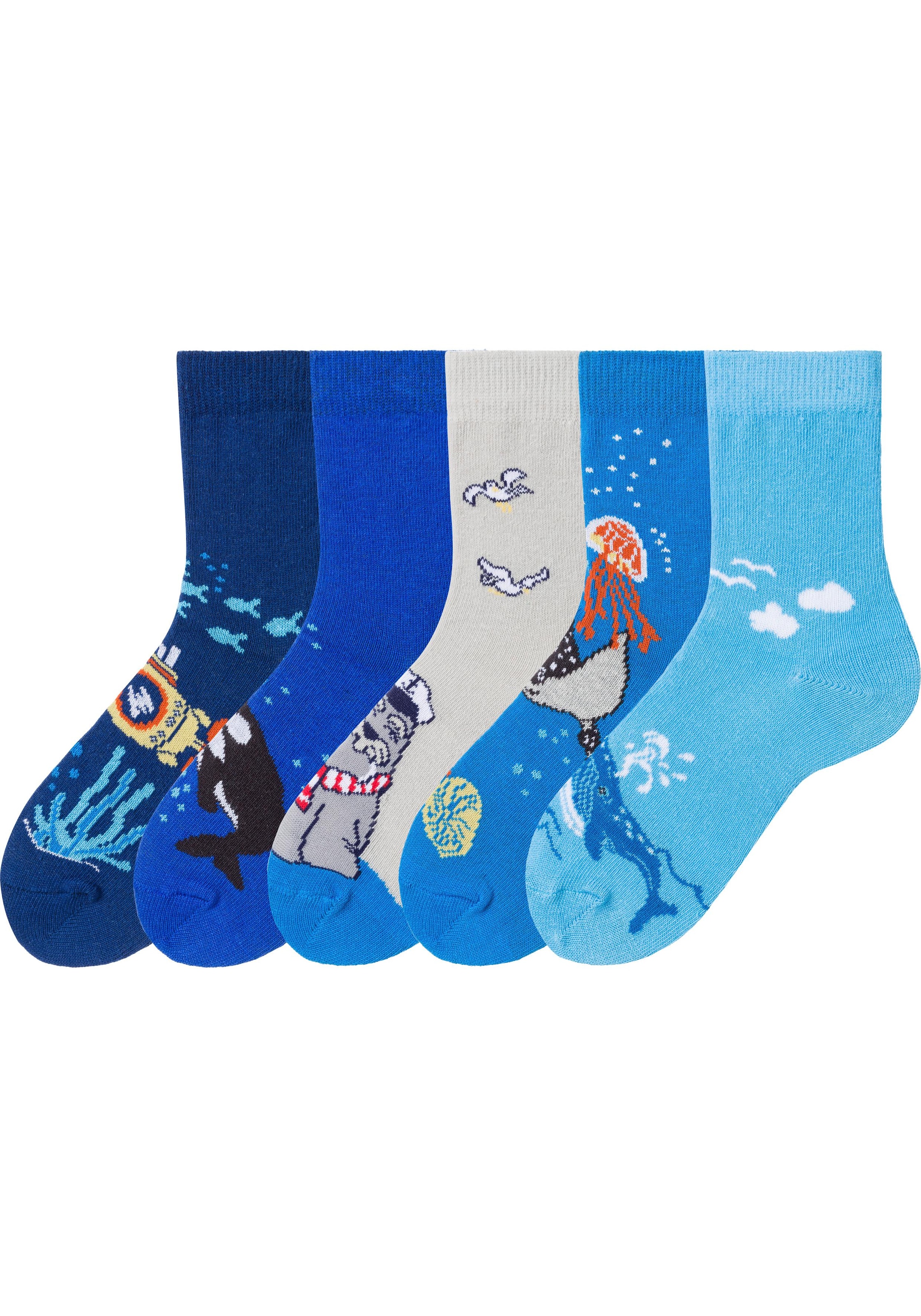 Socken, (Packung, 5 Paar), mit Meeresmotiven
