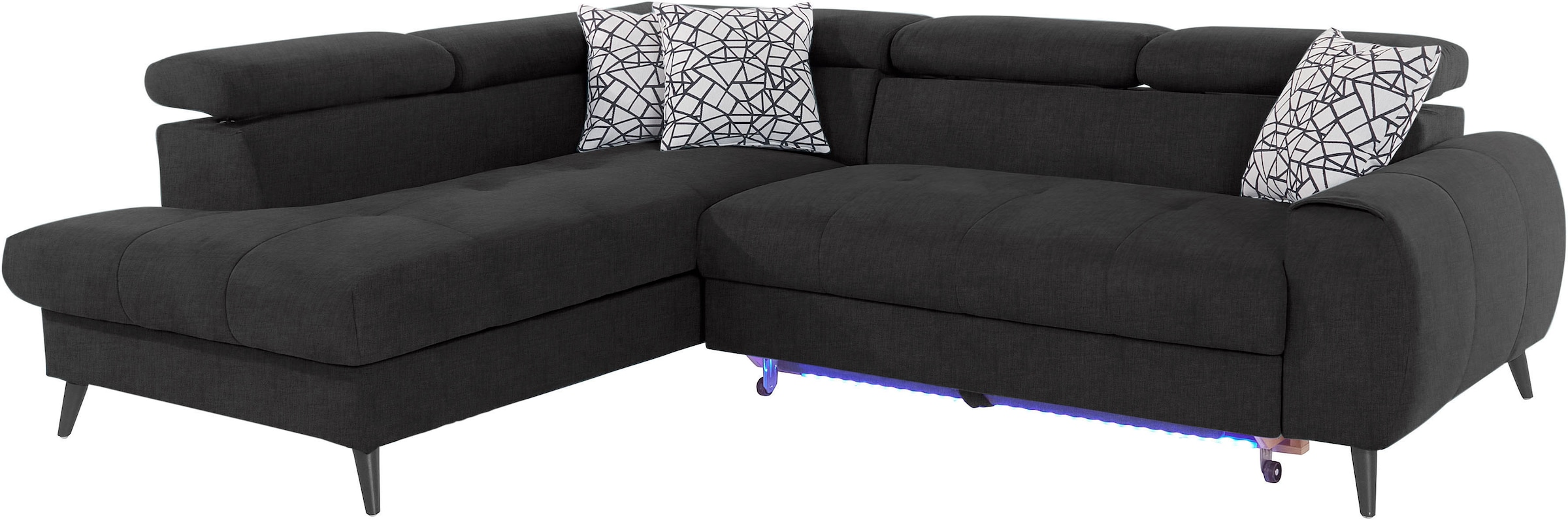 COTTA Ecksofa »Mia L-Form mit 3 Zierkissen«, wahlweise mit Bettfunktion, Bettkasten, Beleuchtung & Wireless-Charger