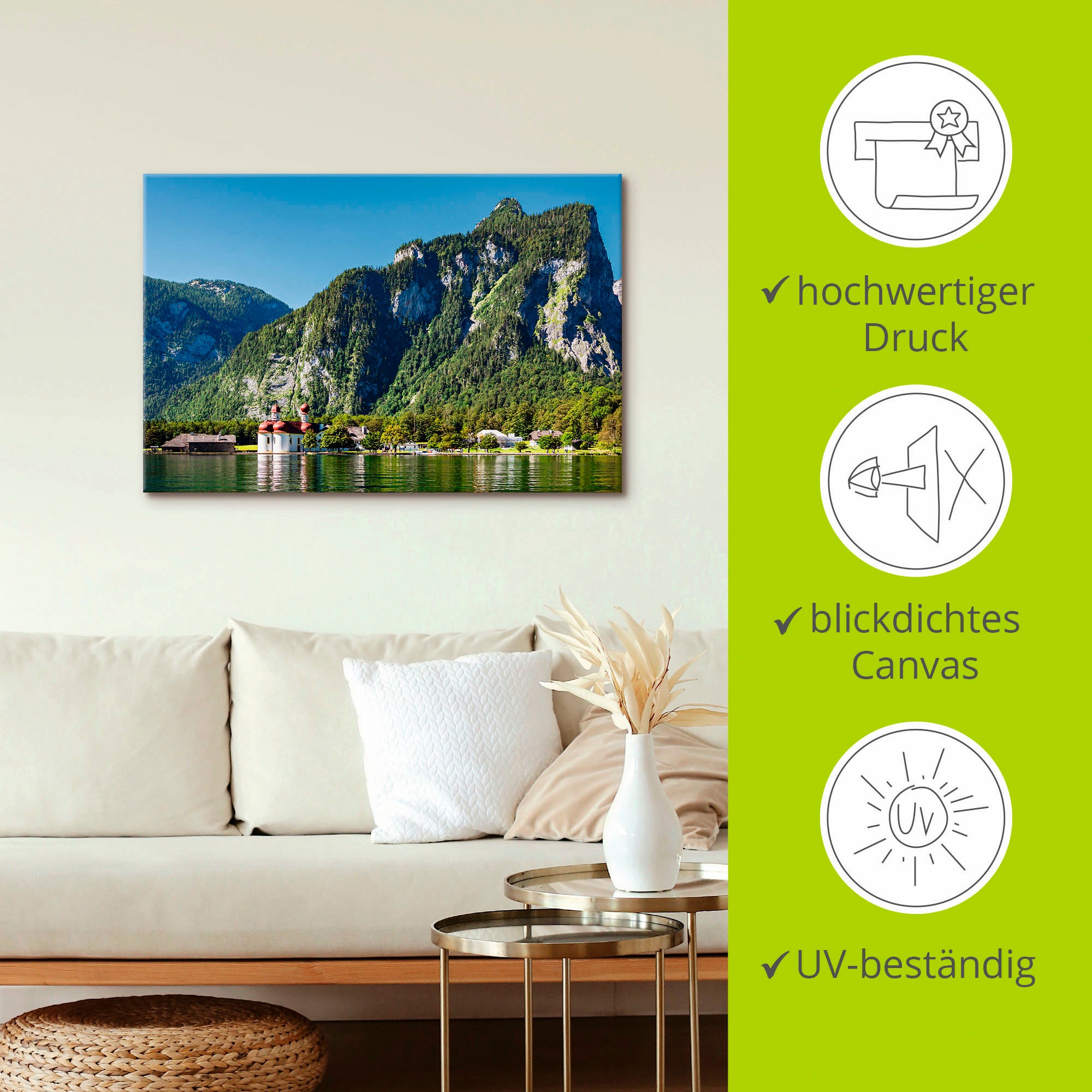 Artland Wandbild »Blick auf den Königssee«, Berge & Alpenbilder, (1 St.), als Alubild, Outdoorbild, Leinwandbild, Poster in verschied. Grössen