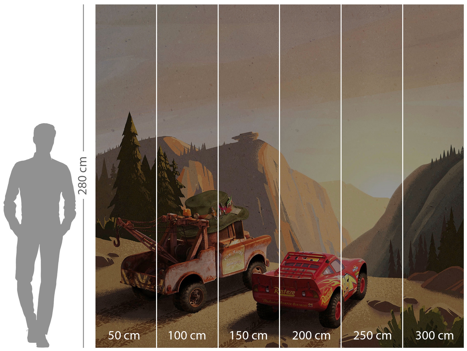 Komar Vliestapete »Digitaldruck Vlies - Cars Sundown - Grösse 300 x 280 cm«, bedruckt, Kinderzimmer