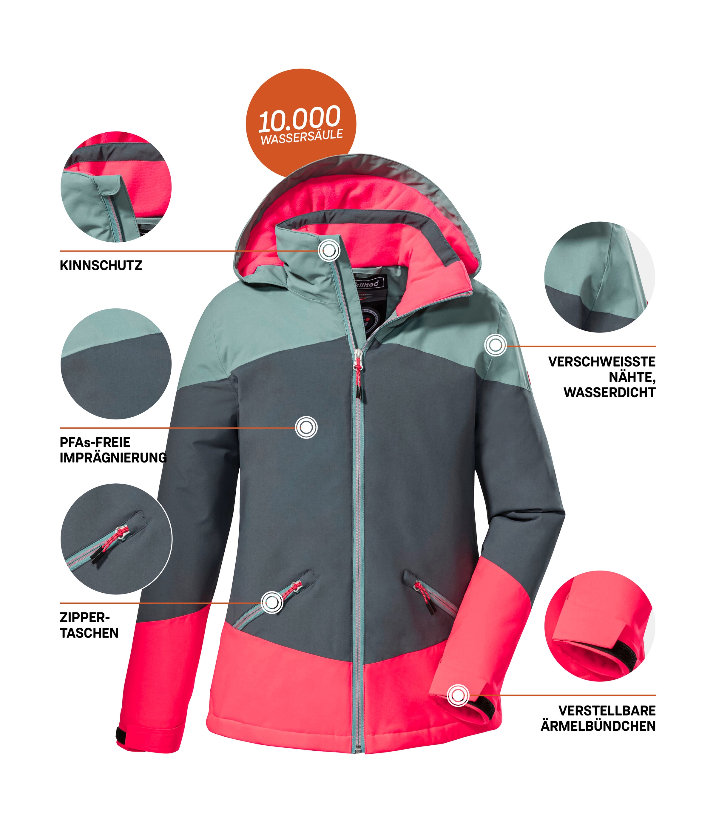 Killtec Outdoorjacke »KOW 195 GRLS JCKT«, Wasserdichte Winterjacke mit Colourblock, verstellbaren Details