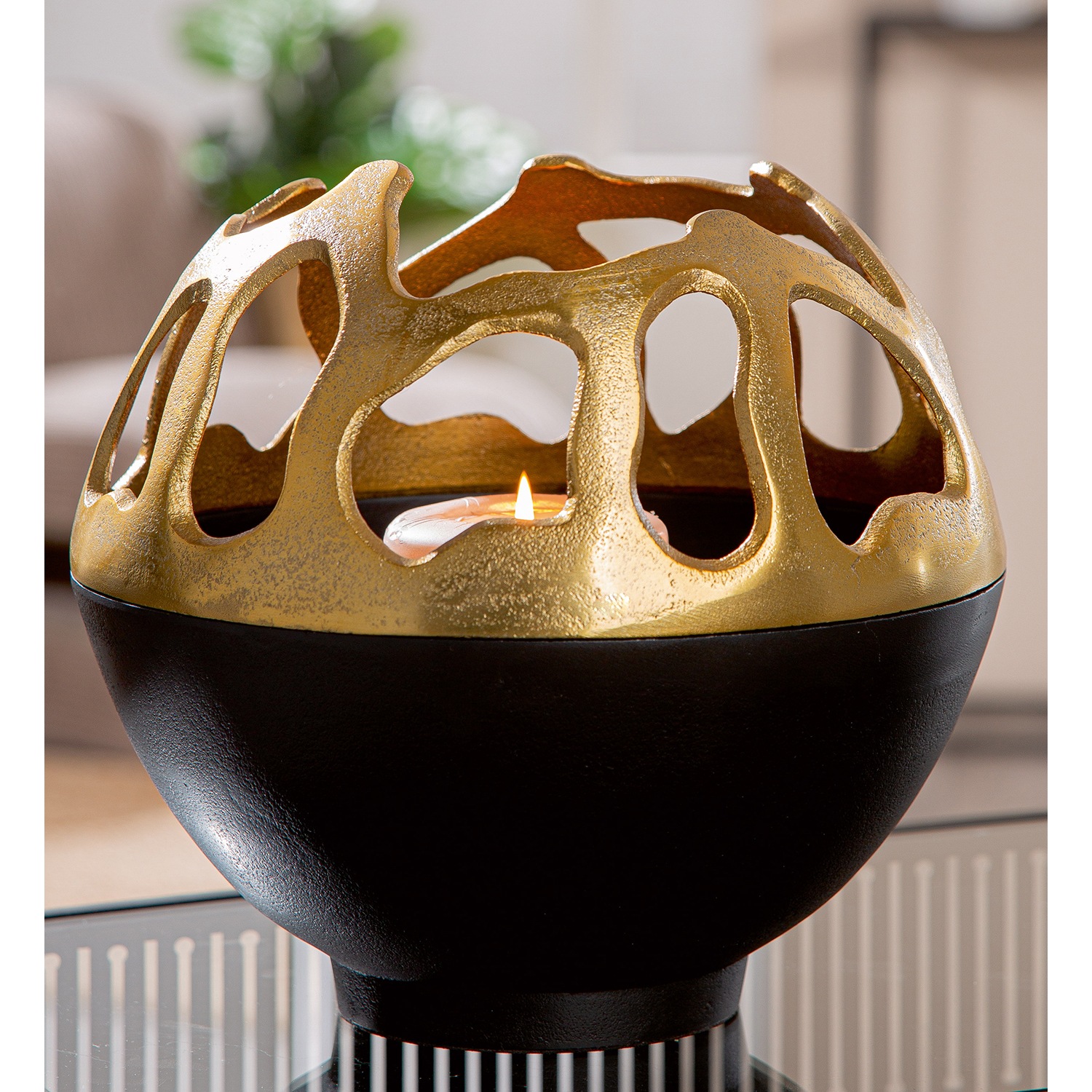 GILDE Windlicht "Windlicht Branca goldfarben; schwarz"