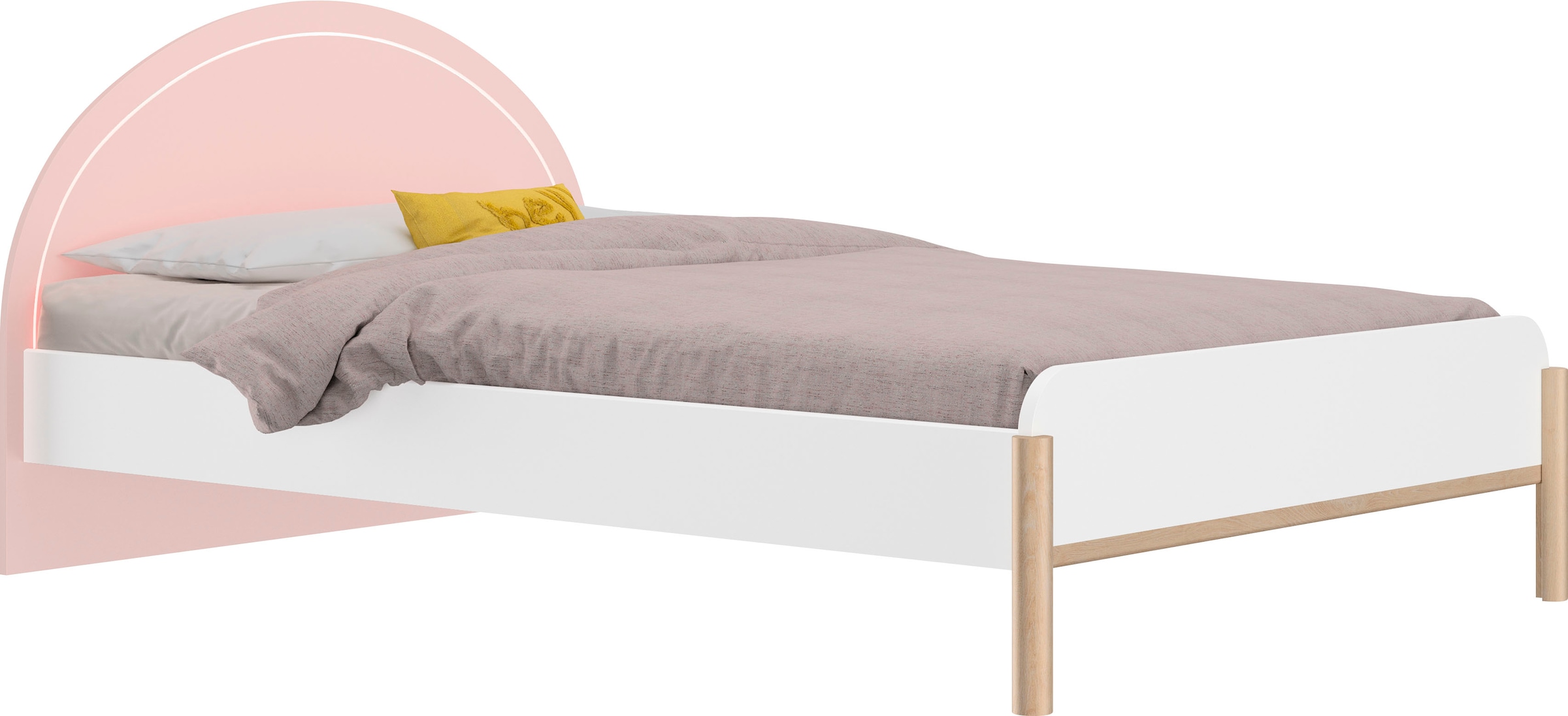 Gami Jugendbett »Einzelbett, Kinderbett, mit LED-Beleuchtung am Kopfteil, 90x200 cm«, Elegantes Design für eine sanfte und feminine Atmosphäre.