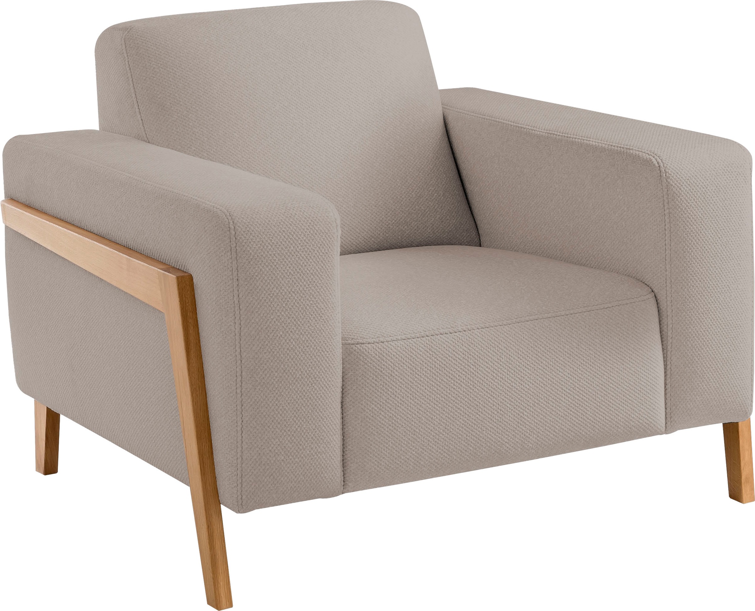 exxpo - sofa fashion Sessel »Starr, Loungesessel, Scandic Design mit Sichtholz am Armteil«, im Scandinavian Design, mit Massive Holzfüsse, frei im Raum stellbar