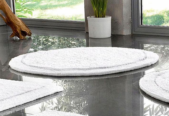 my home Badematte »Kapra, Badvorleger, Badezimmer Teppich«, beidseitig nutzbar-fussbodenheizungsgeeignet-strapazierfähig, mit Bordüre, Badteppich, Badematte, Baumwolle
