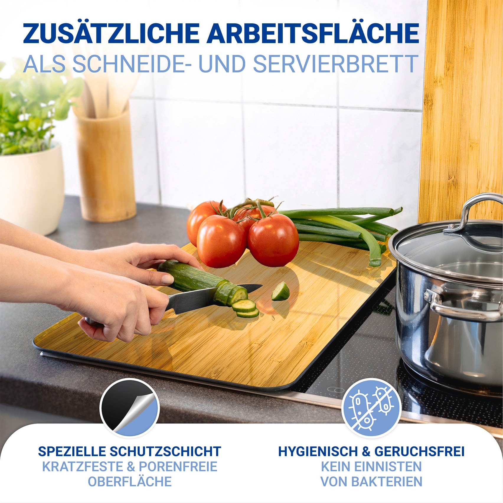 WENKO Herd-Abdeckplatte »Universal Modell Holz-Optik«, (Set, 2 tlg.), Herdabdeckung für alle Herdarten, kratzfest, mit rutschfesten Füssen