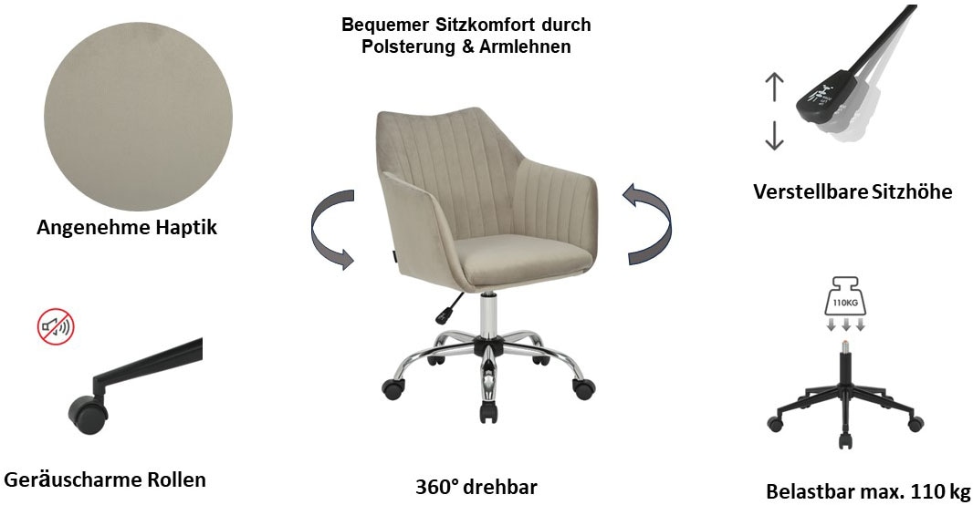 INOSIGN Bürostuhl »Cesano, eleganter Schreibtischstuhl«, Stoff, bequeme Polsterung, Samststuhl