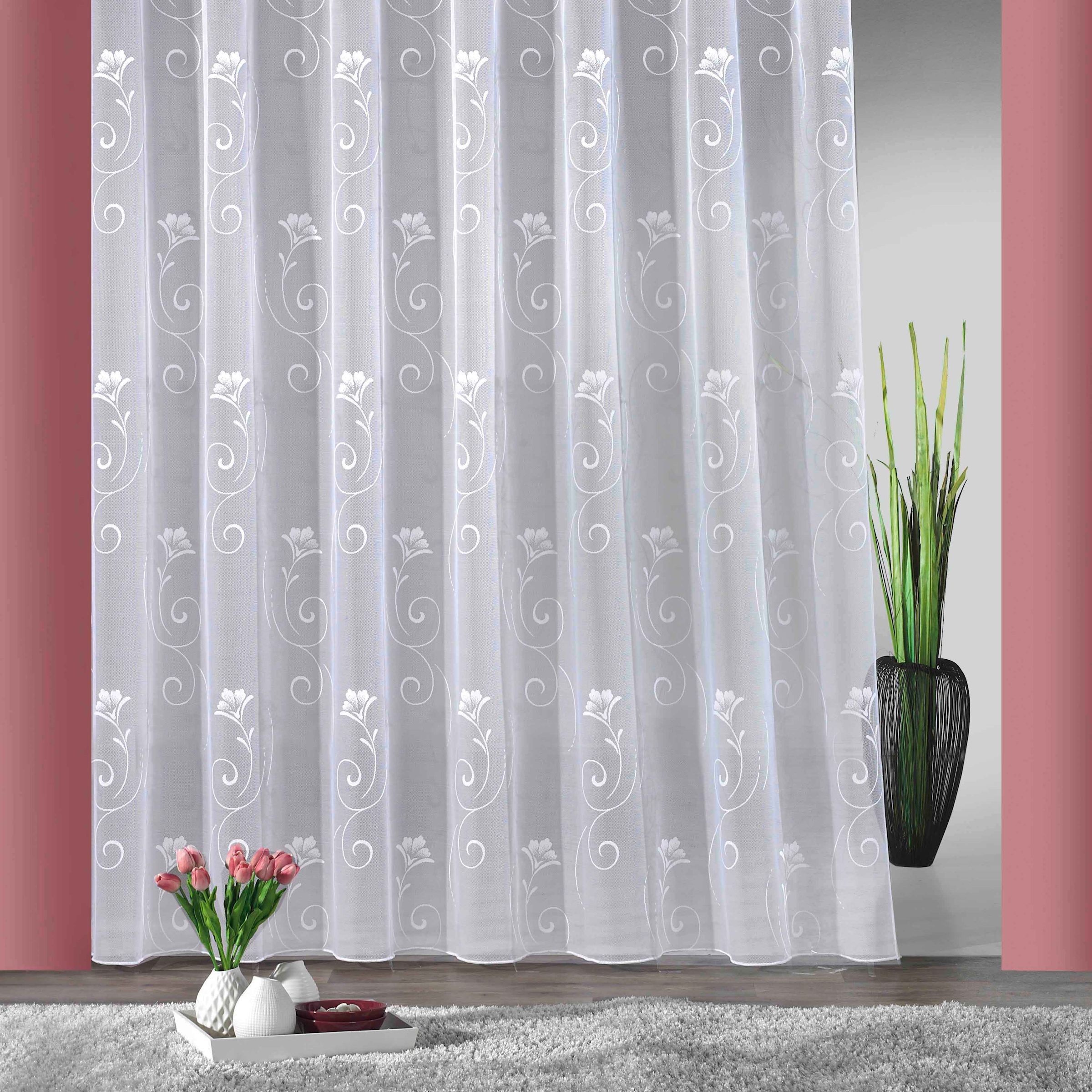 Weckbrodt Gardine "Lilly, 1 Stück, halbtransparent, Smokband, floral" Smokband 1 Stk. tlg. Jacquard, strukturiert, Allover, floral, Beschwerungsband, nach Maß