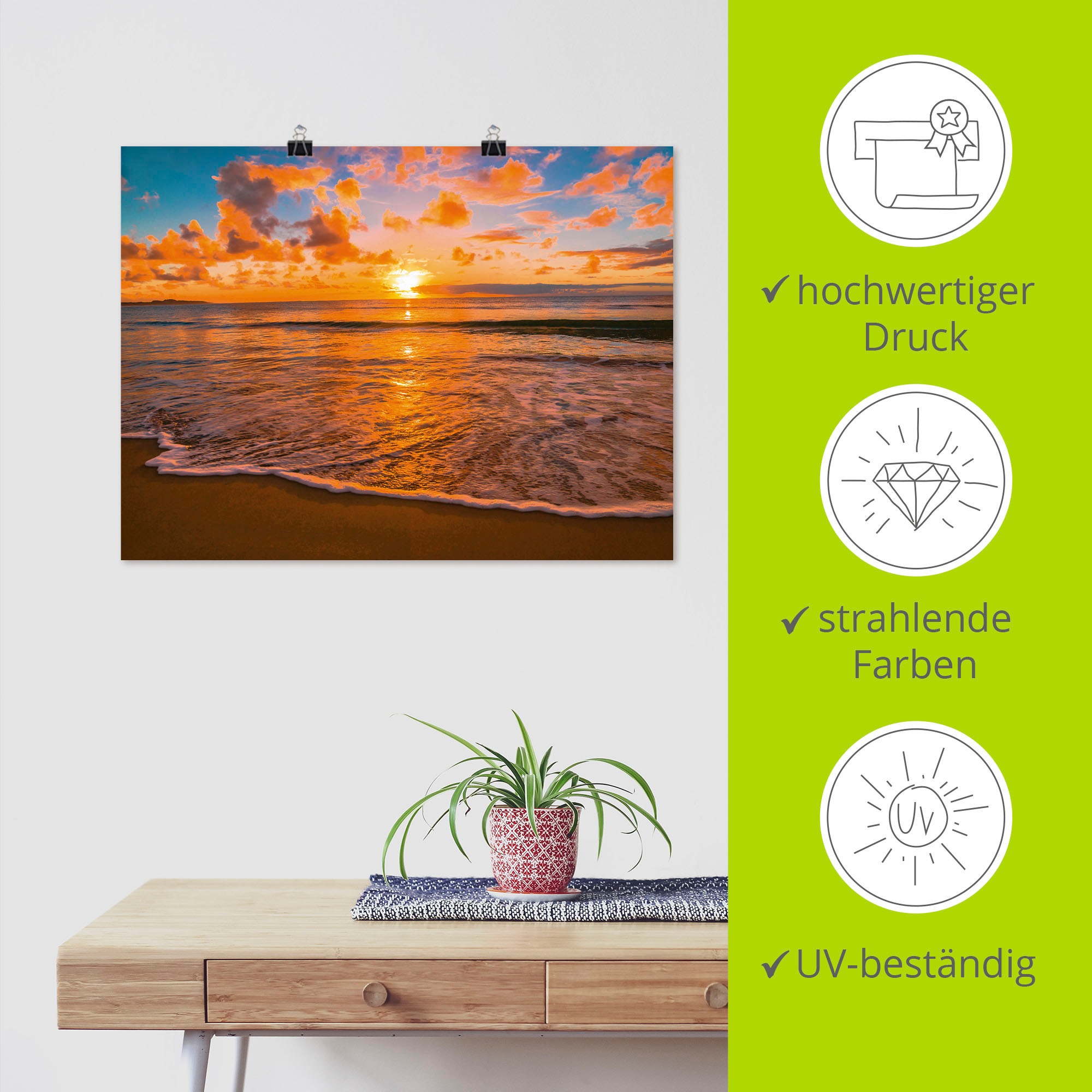 Artland Wandbild »Sonnenuntergang am Strand«, Sonnenaufgang & -untergang, (1 St.), als Leinwandbild, Poster in verschied. Grössen