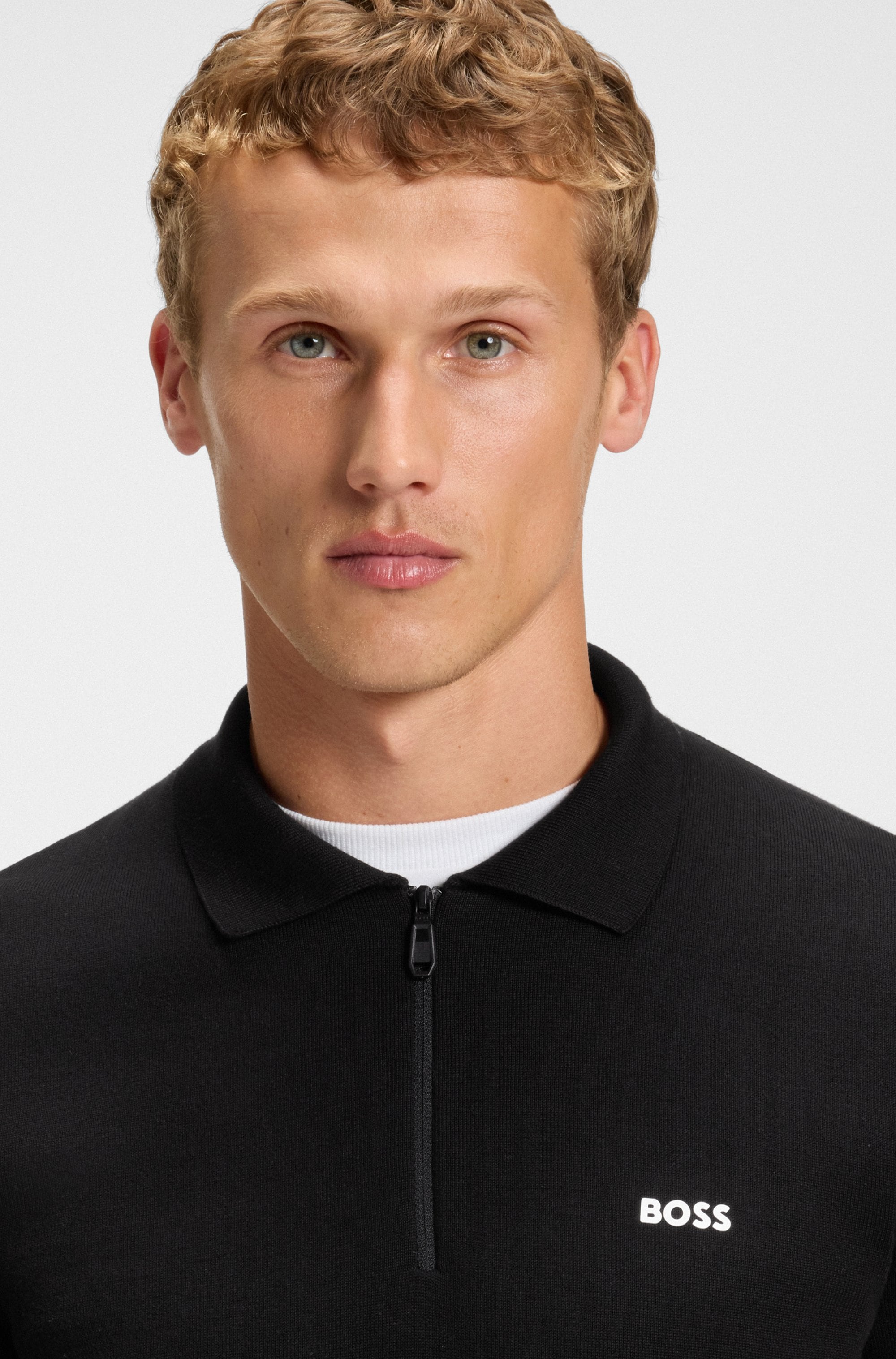 BOSS GREEN Strickpullover »KN Ever-X PL«, mit Reissverschluss, regular fit, toniges Logo