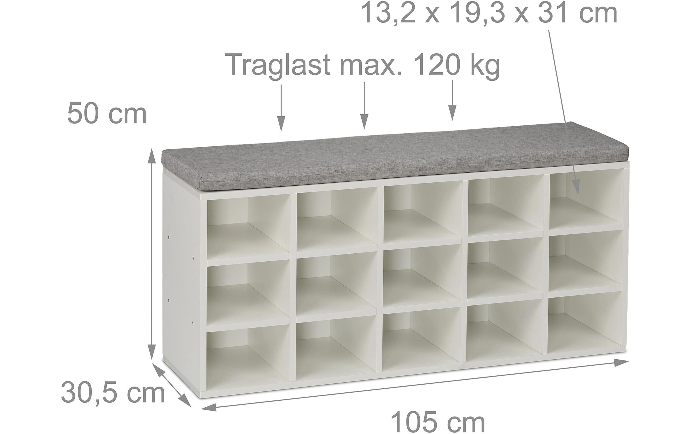 relaxdays Schuhschrank »mit Sitzfläche mit 15 Fächern«