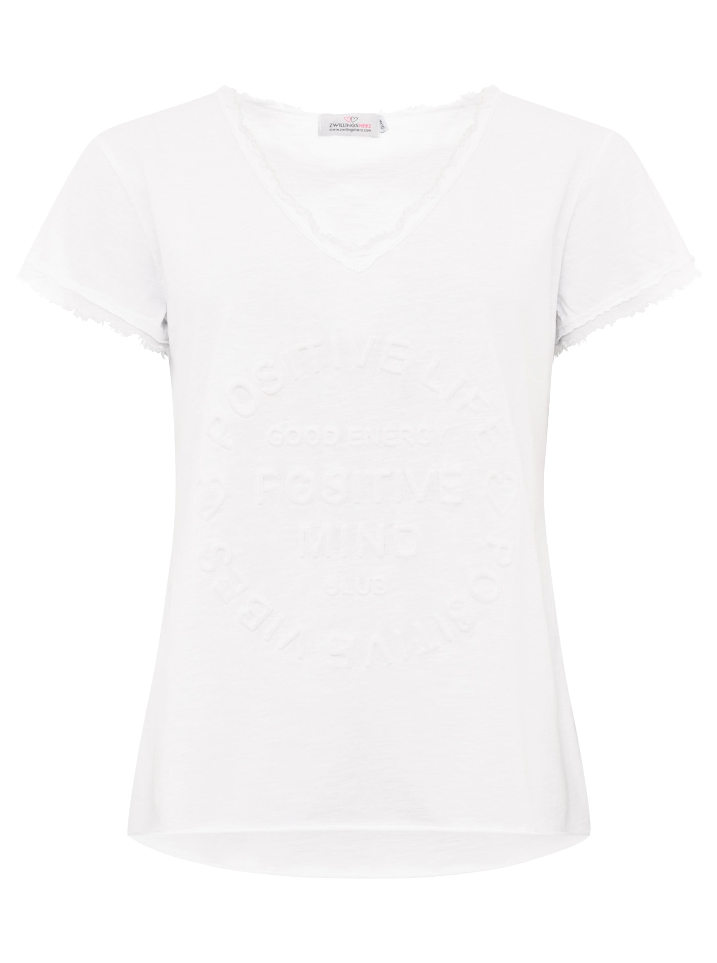 Zwillingsherz T-Shirt »"Positive Mind"«, mit V-Neck, Stempeldruck und Saum im Used-Look