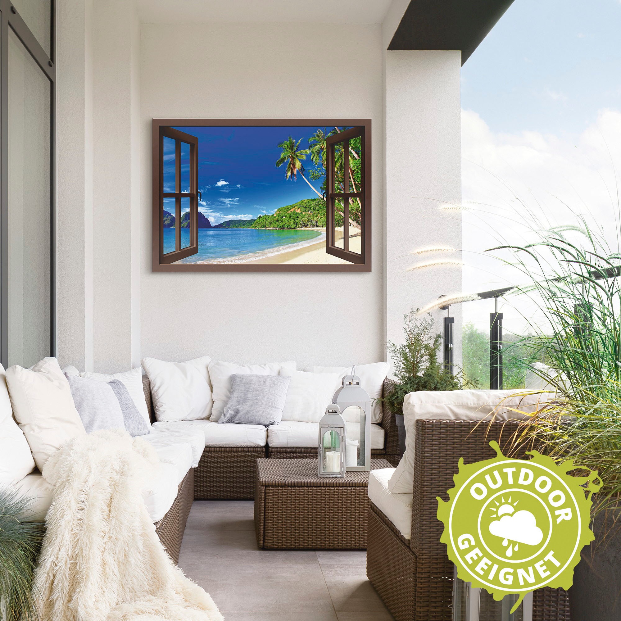 Artland Wandbild »Fensterblick Paradies«, Fensterblick, (1 St.), als Alubild, Outdoorbild, Leinwandbild, Poster in verschied. Grössen