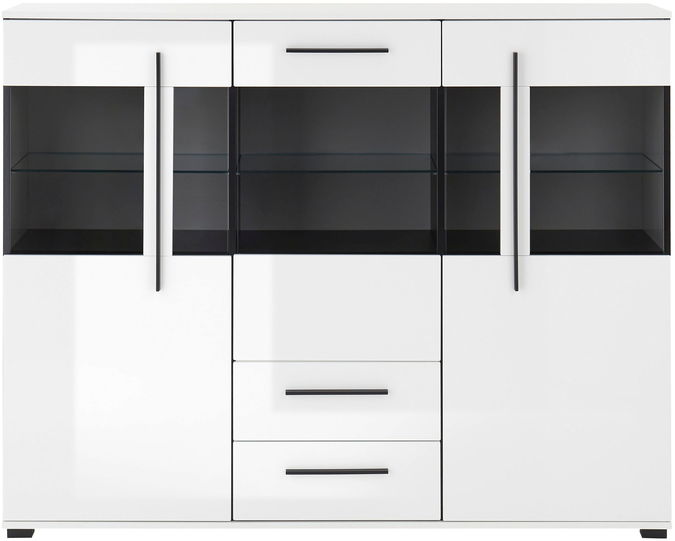 INOSIGN Highboard »Cantara, moderner Schrank, Vitrine in Eiche Dekor oder weiss«, schwarze Stangengriffe, ausreichend Stauraum, vielseitig einsetzbar