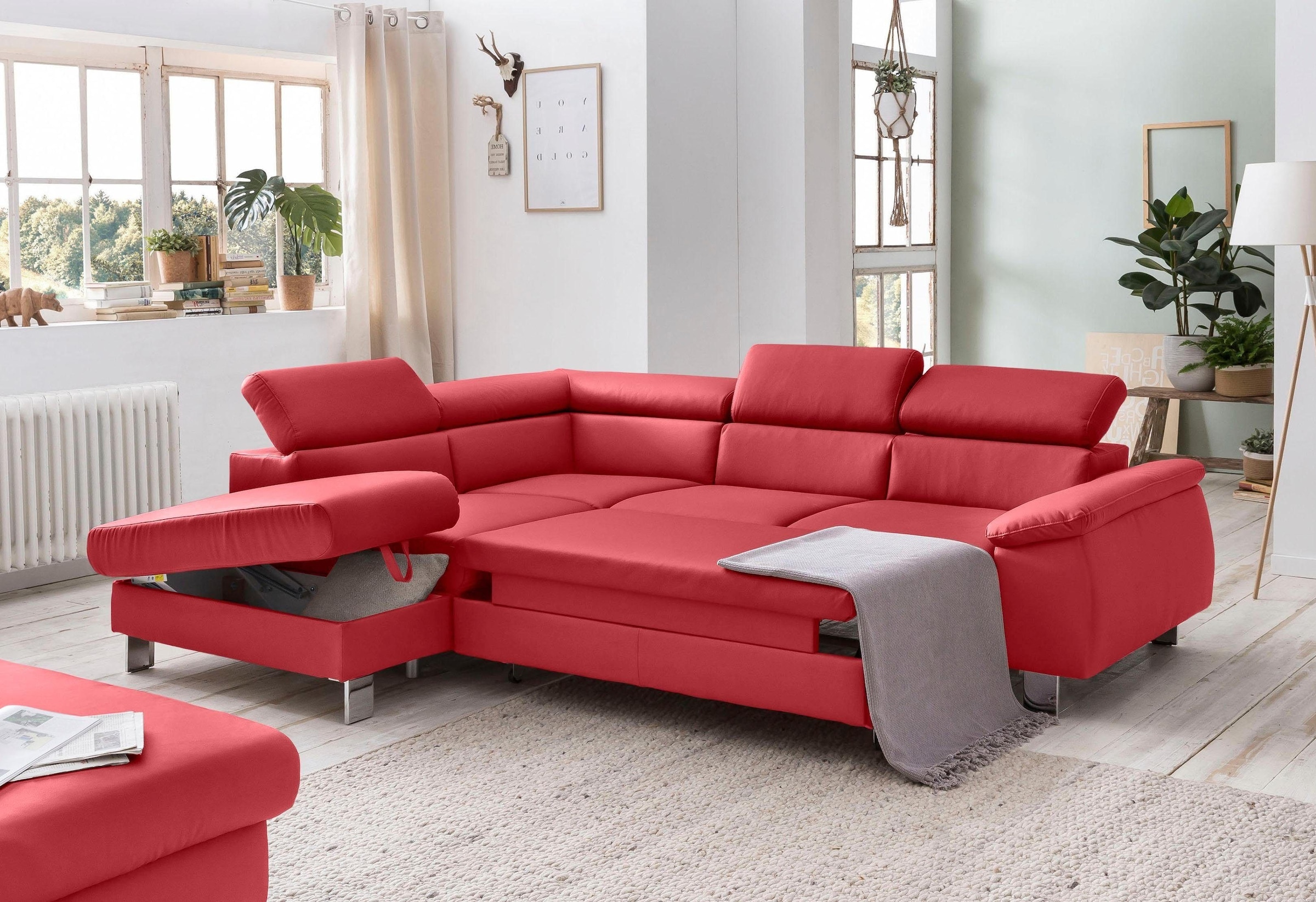 COTTA Polstergarnitur »Komaris L-Form«, (Set), Set bestehend aus: Ecksofa mit Kopfteilverstellung & Hocker