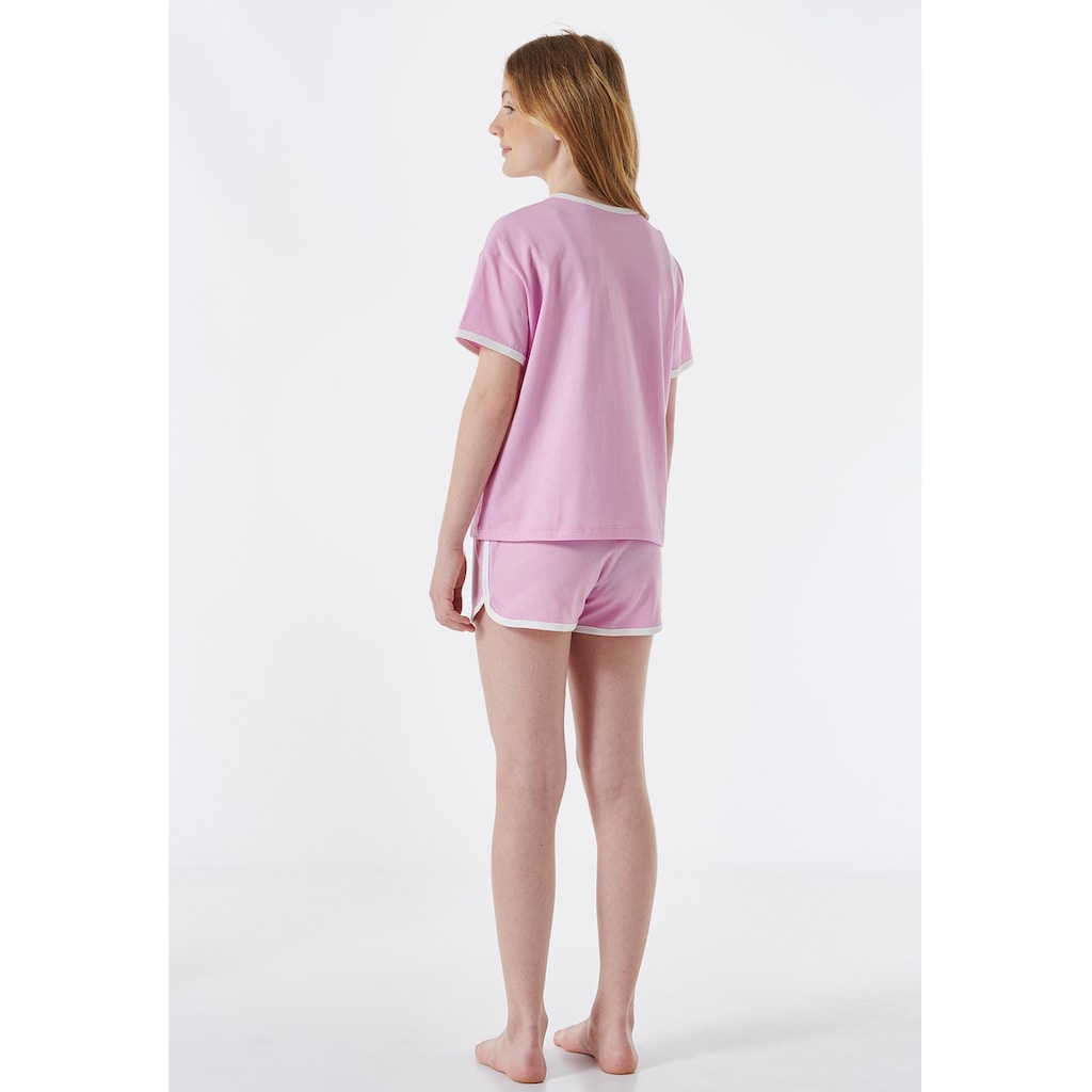 Schiesser Pyjama »"Nightwear"«, (2 tlg.), unifarbenes T-Shirt mit Print