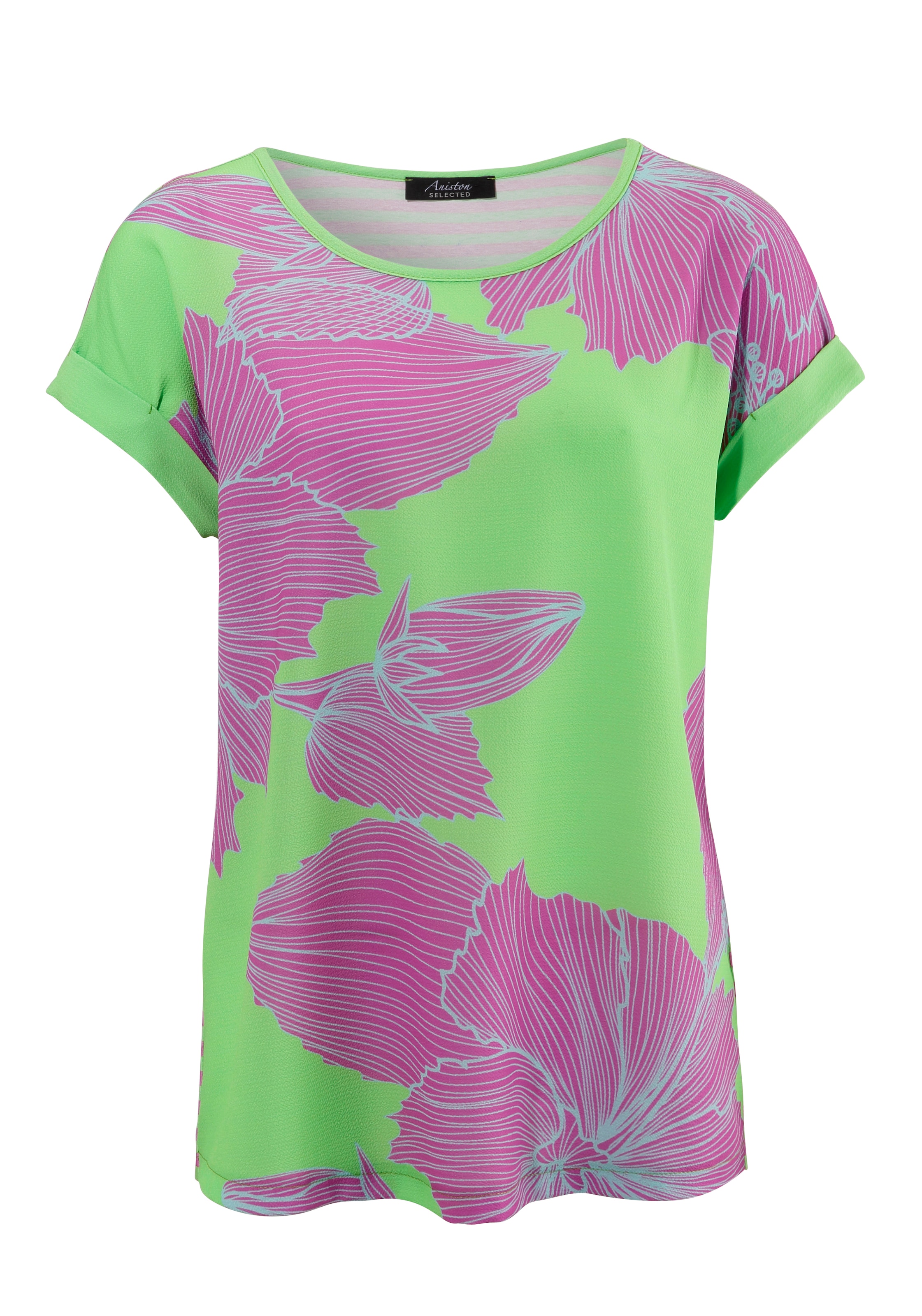 Aniston SELECTED Blusenshirt, vorne mit Blütendruck, hinten mit Streifen  online kaufen | Jelmoli-Versand