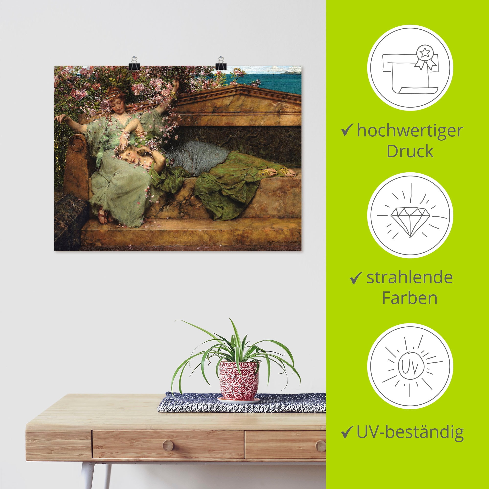 Artland Kunstdruck »Im Rosengarten.«, Frau, (1 St.), als Leinwandbild, Wandaufkleber oder Poster in versch. Grössen