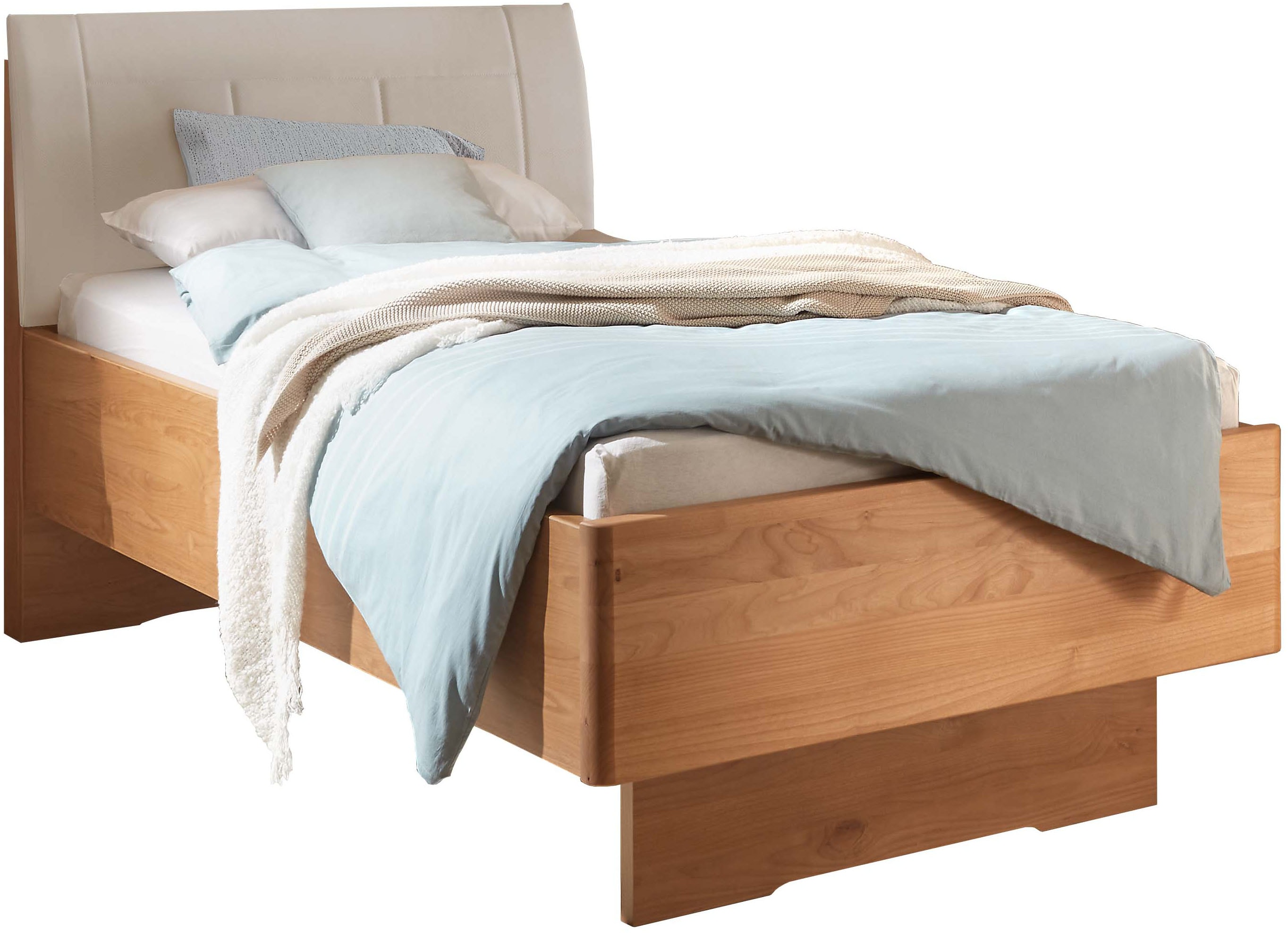 WIEMANN Holzbett "Cardiff, Bettgestell, Bettrahmen, teilmassiv, mit Polsterkopfteil" Belastbarkeit 110/220 Kg, 4-fache höhenverstellbar, MADE IN GERMANY, Fussteil aus Massivholz, verschiedene Grössen