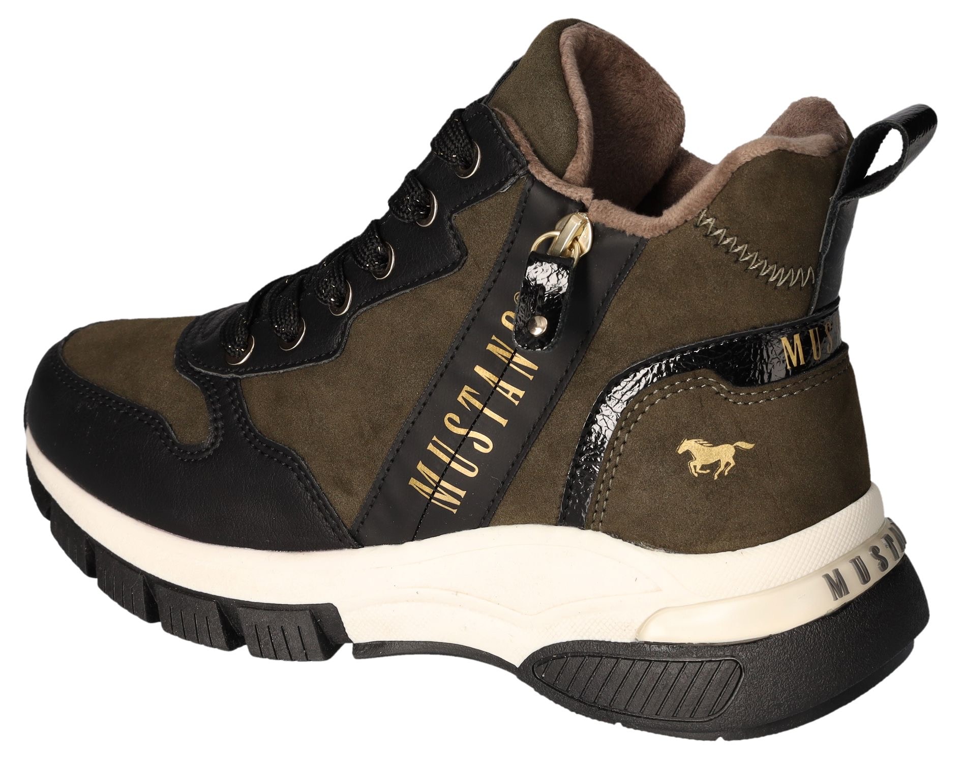 Mustang Shoes Schnürboots, High Top Sneaker, Stiefelette mit zusätzlichem Reissverschluss