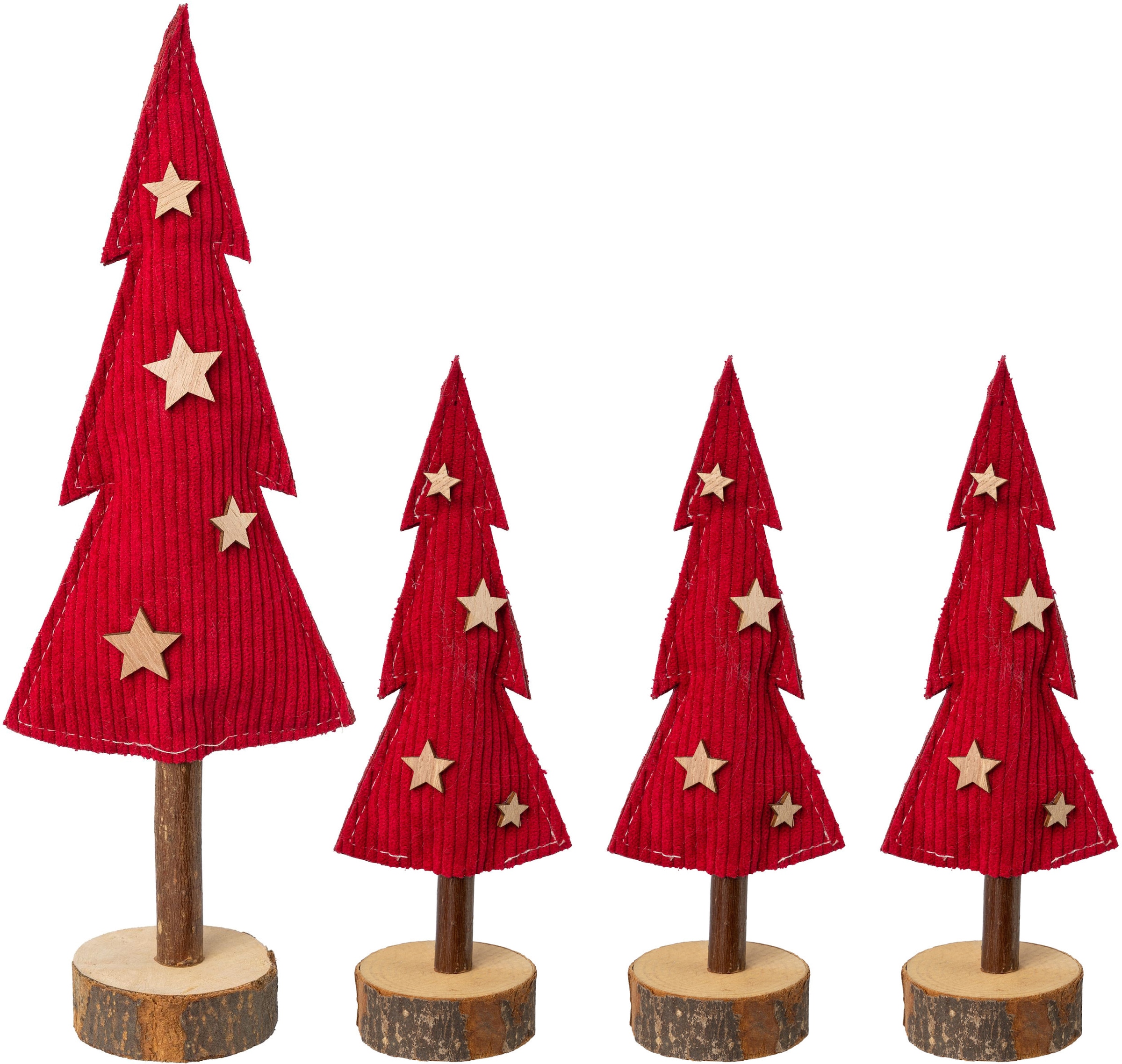 Creativ deco Dekobaum »Weihnachtsdeko rot«, aus Stoff in 2 Grössen: 3 Stück  20x7x4 cm, 1 Stück 30x9x5 cm kaufen