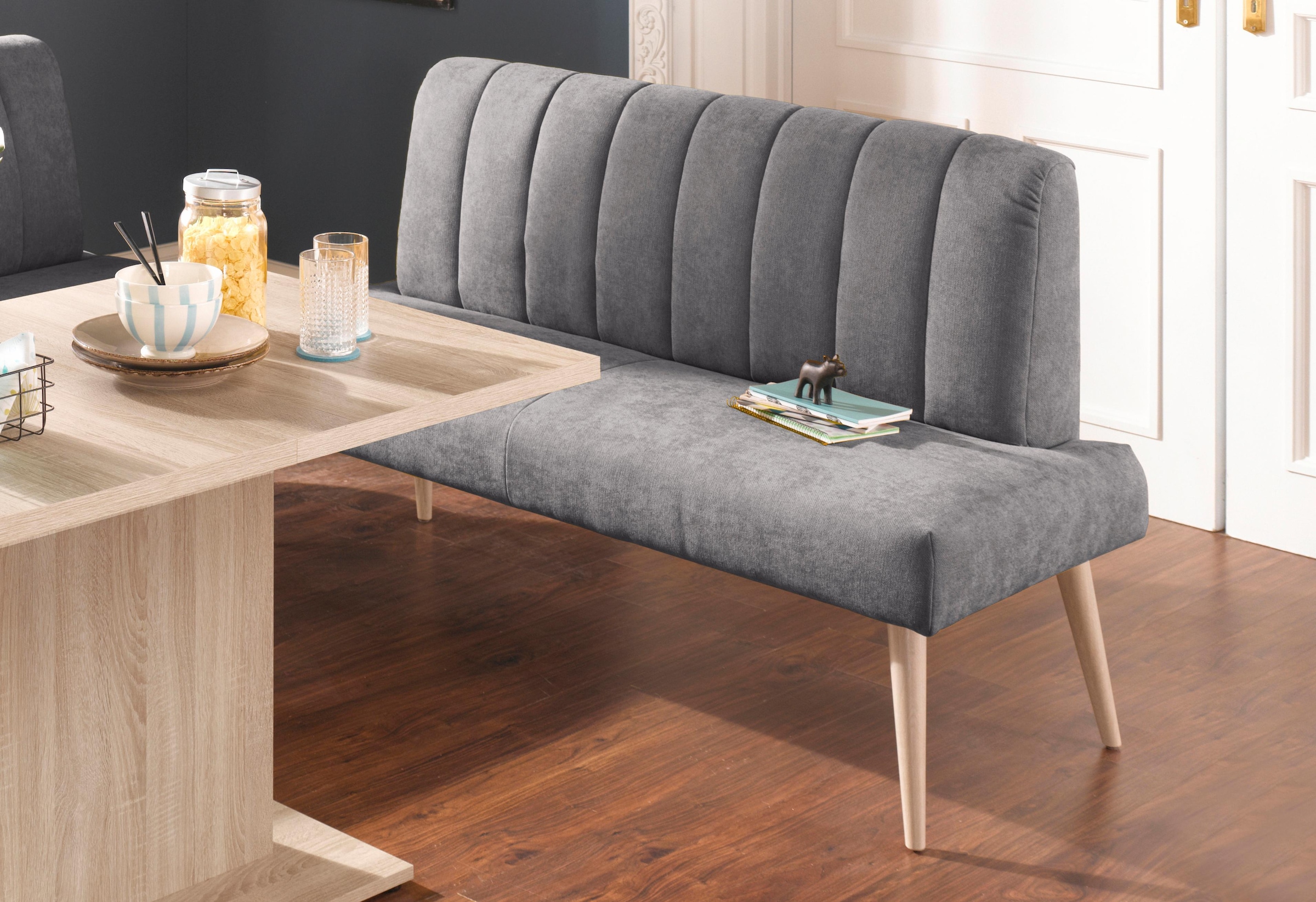 exxpo - sofa fashion Sitzbank »Costa, moderne Rückensteppung, bequem und elegant, hoher Holzfuss«, hochwertige Detailverarbeitung, Frei im Raum stellbar