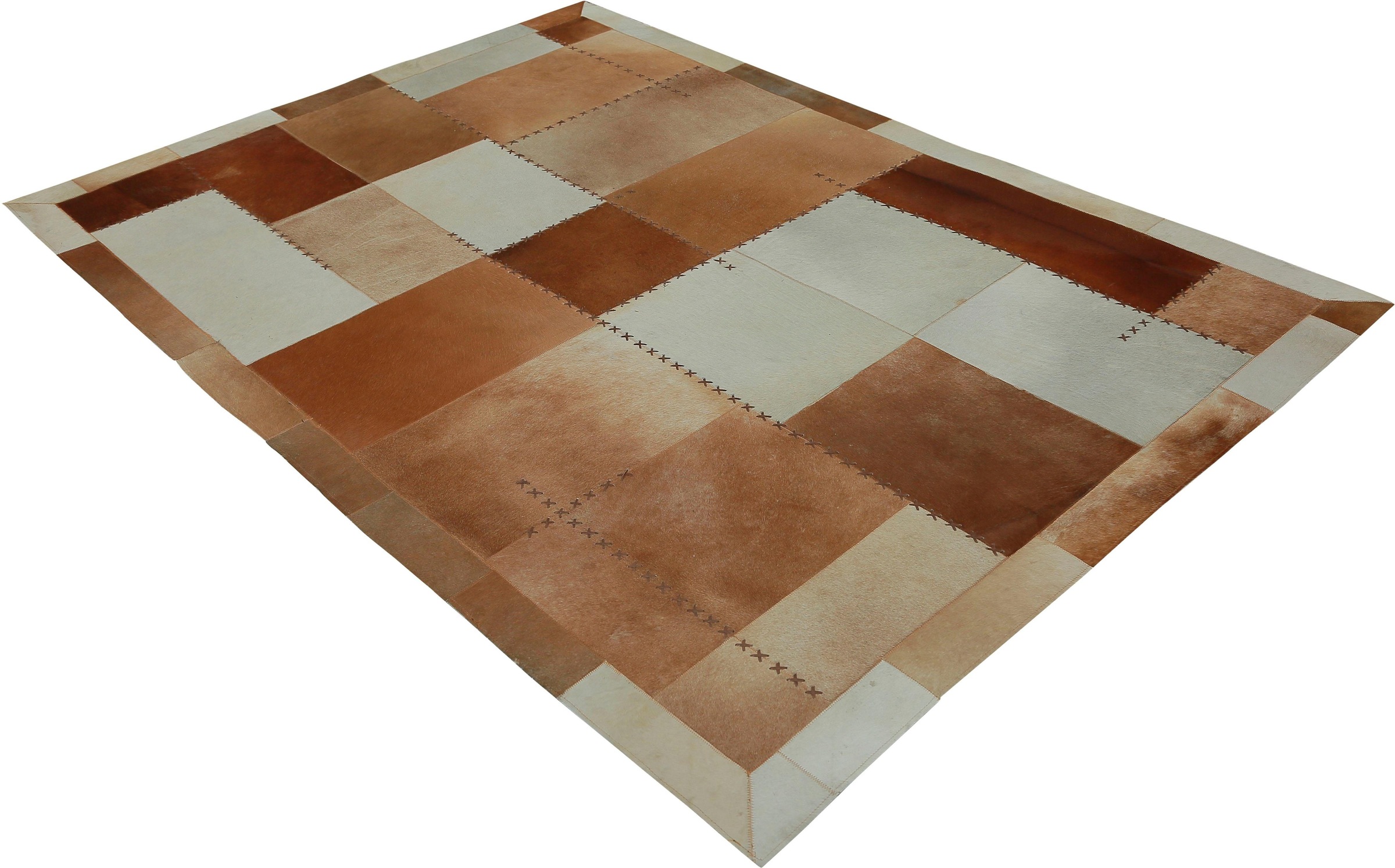 calo-deluxe Lederteppich »Solut 305 - Fellteppich«, rechteckig, 8 mm Höhe, echtes Rinderfell, Patchwork, Wohnzimmer