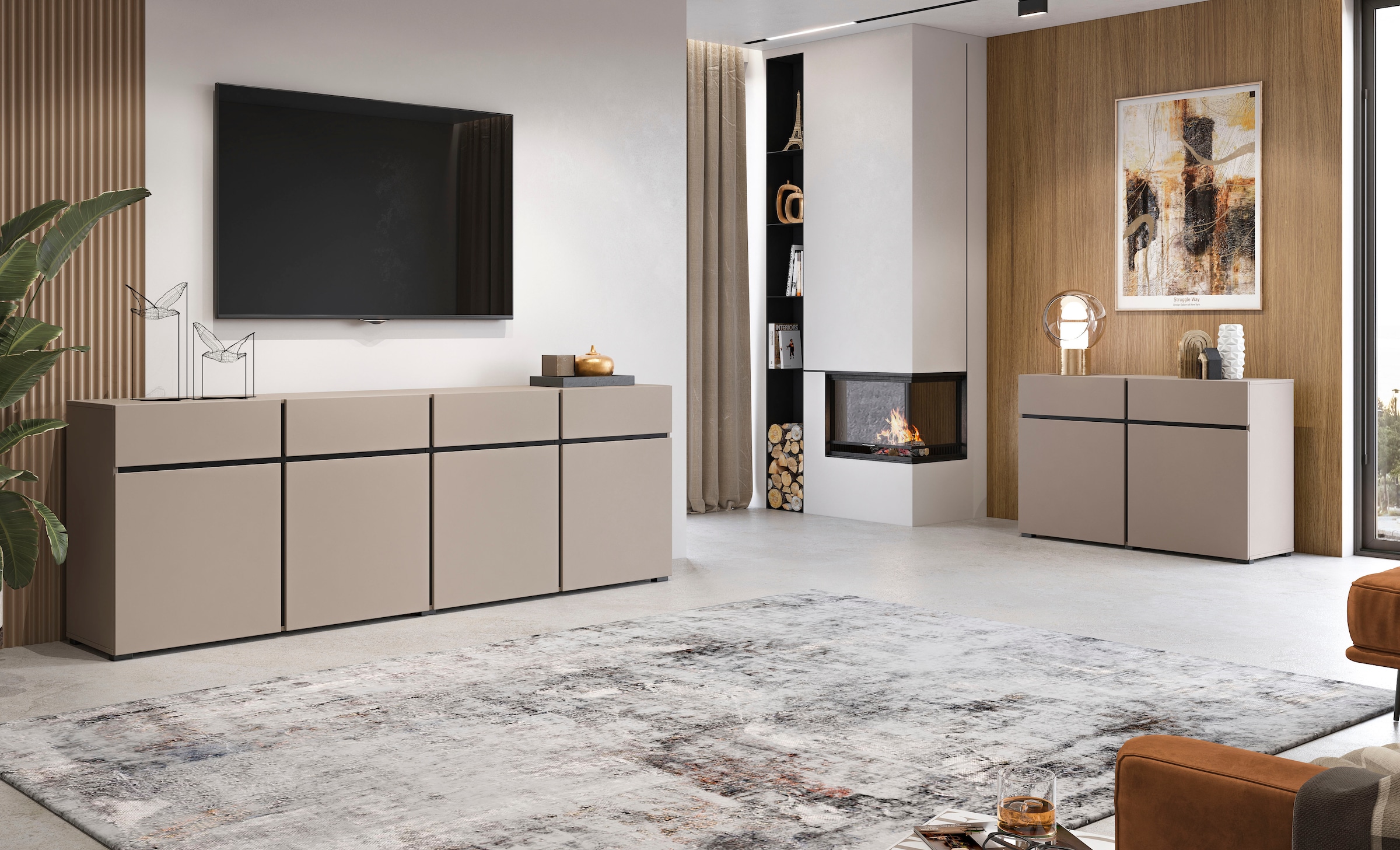 INOSIGN Sideboard »Cross,Breite 119,5 cm, moderne grifflose Kommode,2 Türen/2 Schubkästen«, Schubladenschrank,Anrichte mit viel Stauraum, Einlegeböden verstellbar