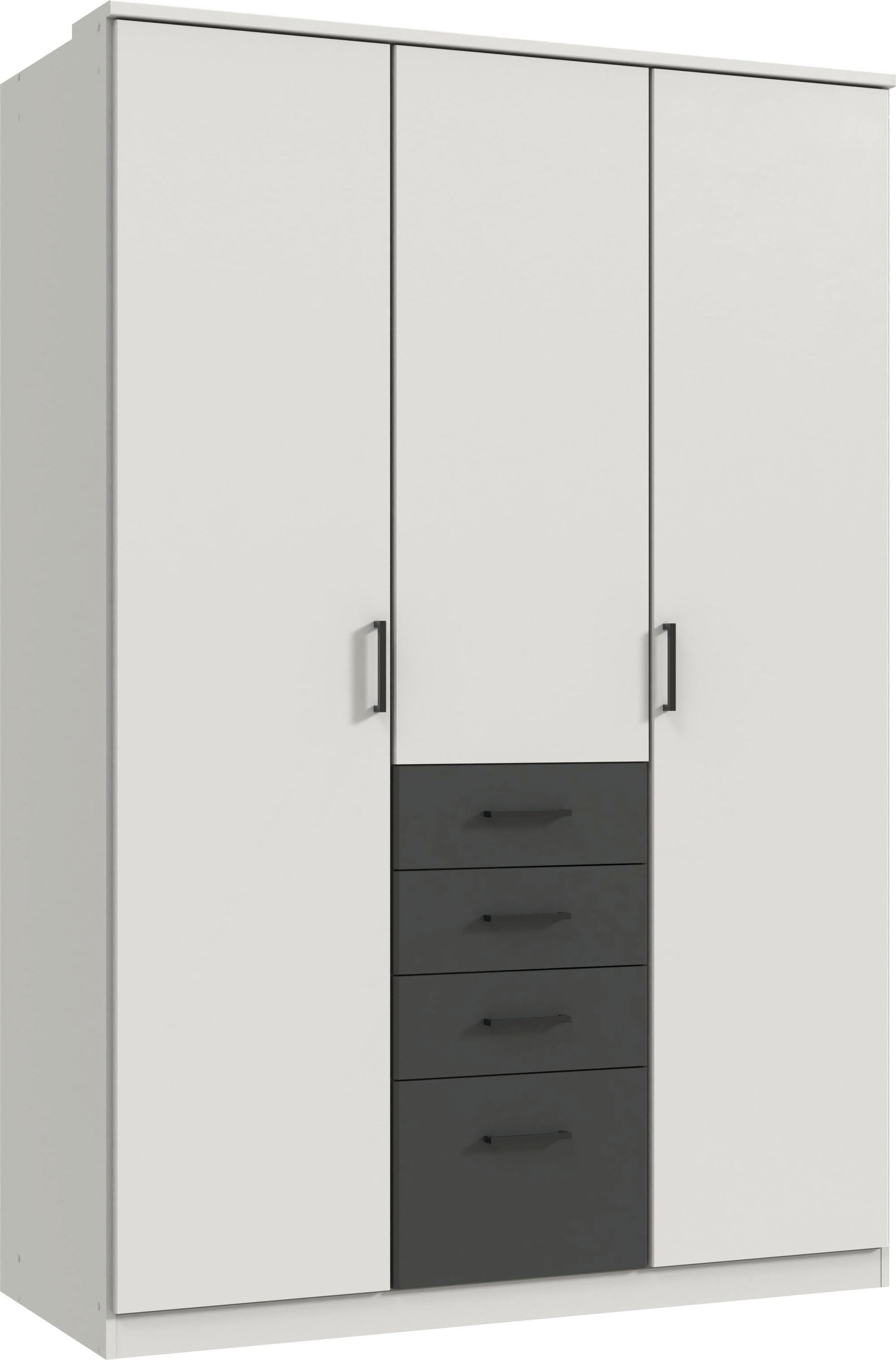 Wimex Kleiderschrank »Cottbus, in weiss oder grau modern kombiniert mit graphitfb.Schubladen« in 3 Grössen, schwarze Griffe, Made in Germany, mit 4 Schubladen, wahlweise mit oder ohne Spiegel