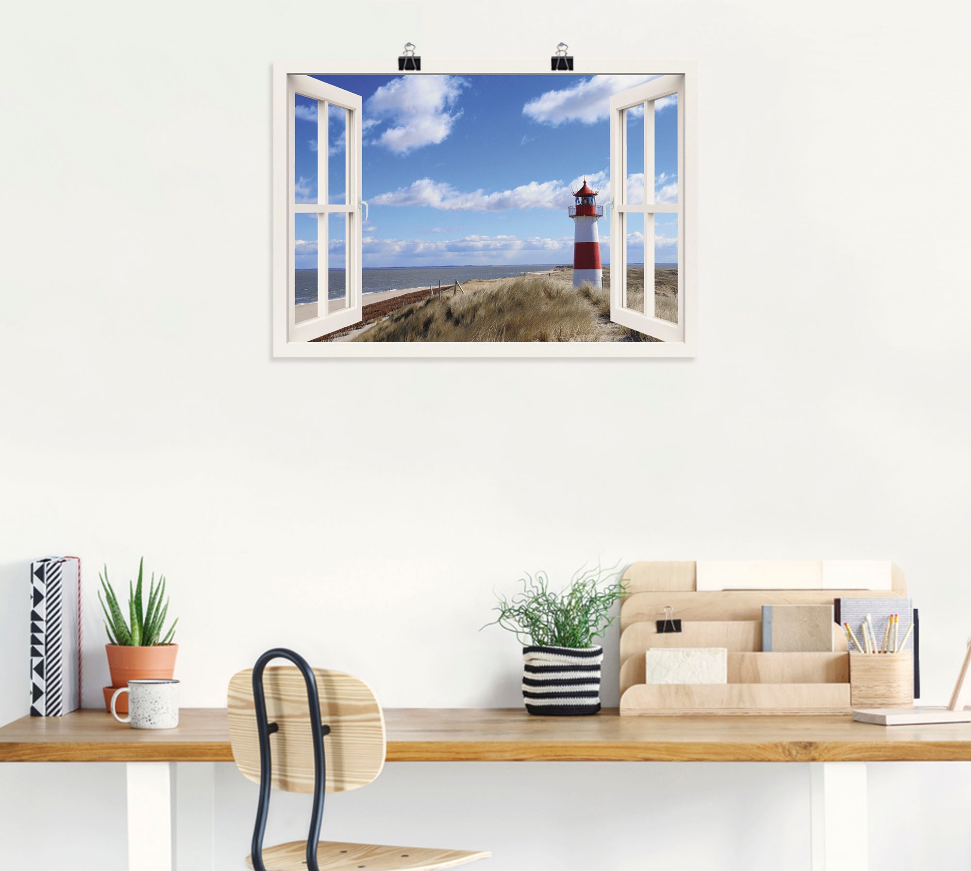 Artland Wandbild »Fensterblick - Leuchtturm Sylt«, Fensterblick, (1 St.), als Leinwandbild, Poster, Wandaufkleber in verschied. Grössen
