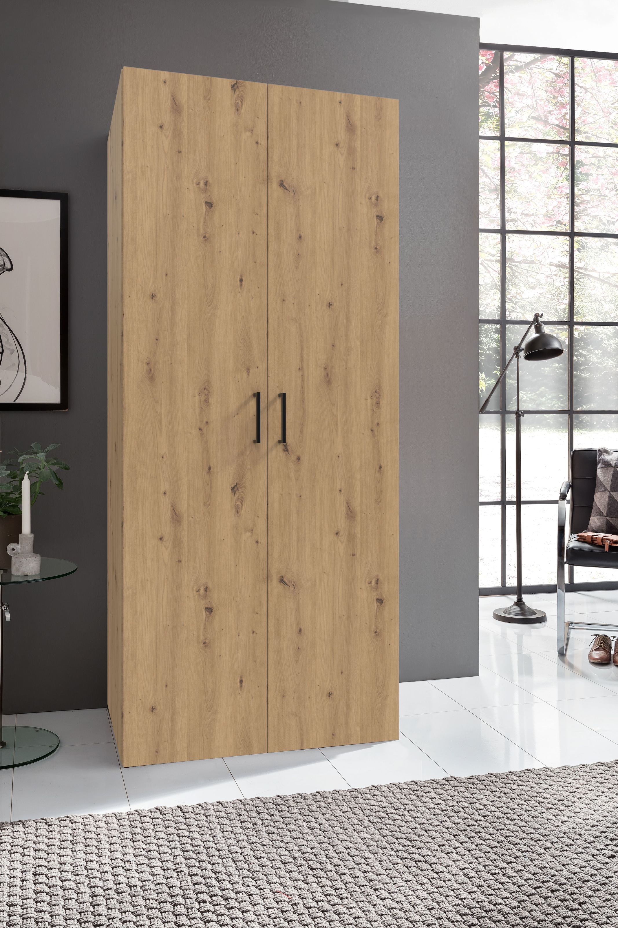 Wimex Kleiderschrank »Mugano,in 8 Breiten,3 Höhen,2 Tiefen, viele Farben, Made in Germany«, (in Basic oder Premium Ausstattung mit 2 weiteren Einlegeböden), mit langen oder kurzen Griffen aus Metall, mit oder ohne Spiegel