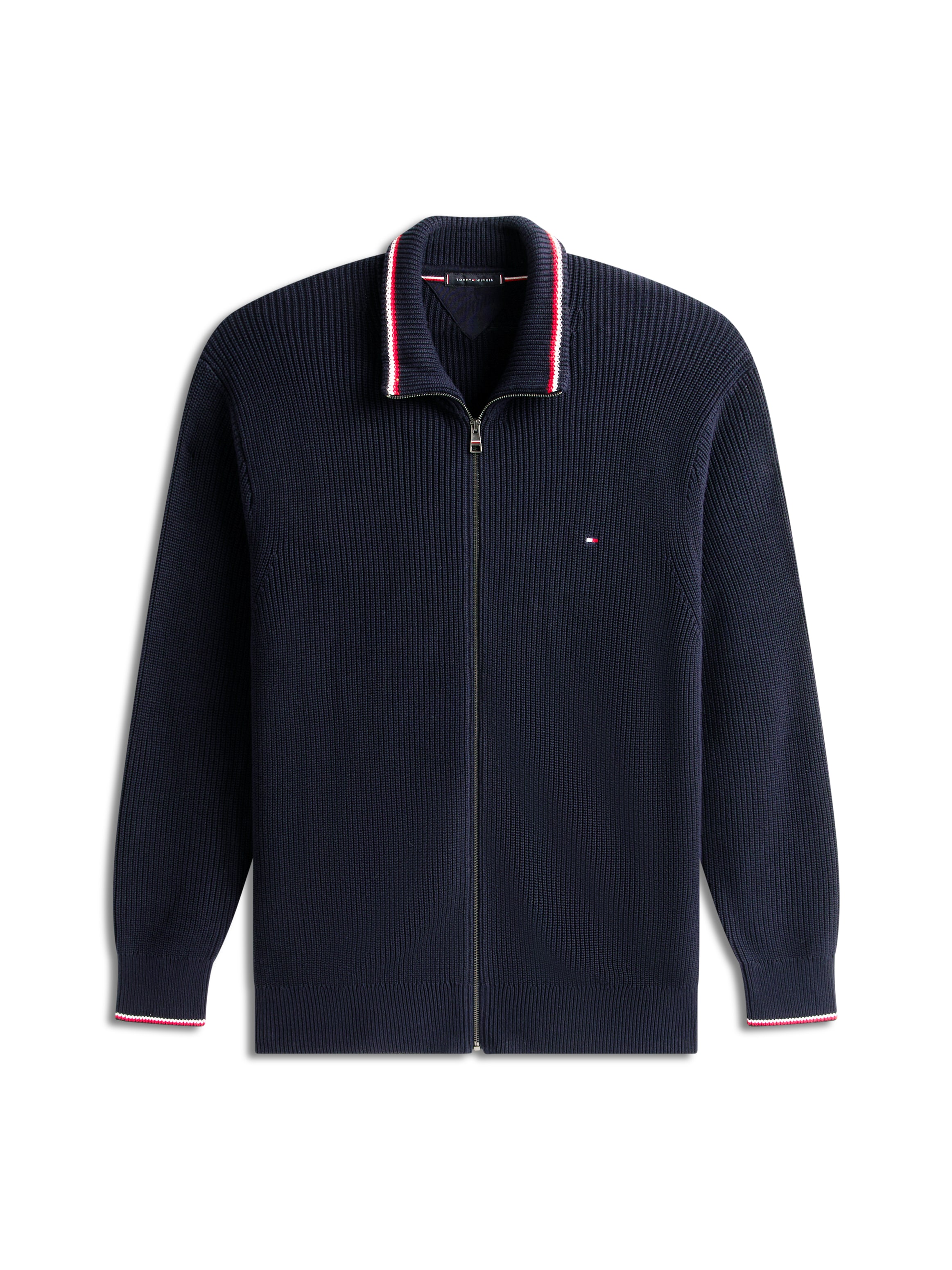 Tommy Hilfiger Big & Tall Strickjacke »BT-RWB RIB ZIP THROUGHB«, Grosse Grössen, aus Rippstrick, mit Stehkragen